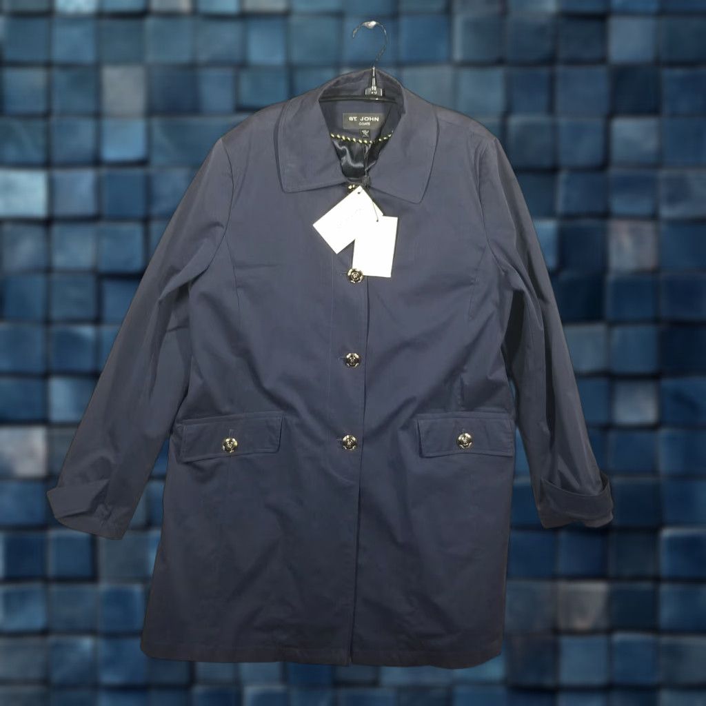 St. John St. John Coat Luxury Jacket XL Navy Blue Overcoat Cotton Blend NWT Women XL Coat H681W21 Size XL / US 12-14 / IT 48-50 - 1 Thumbnail