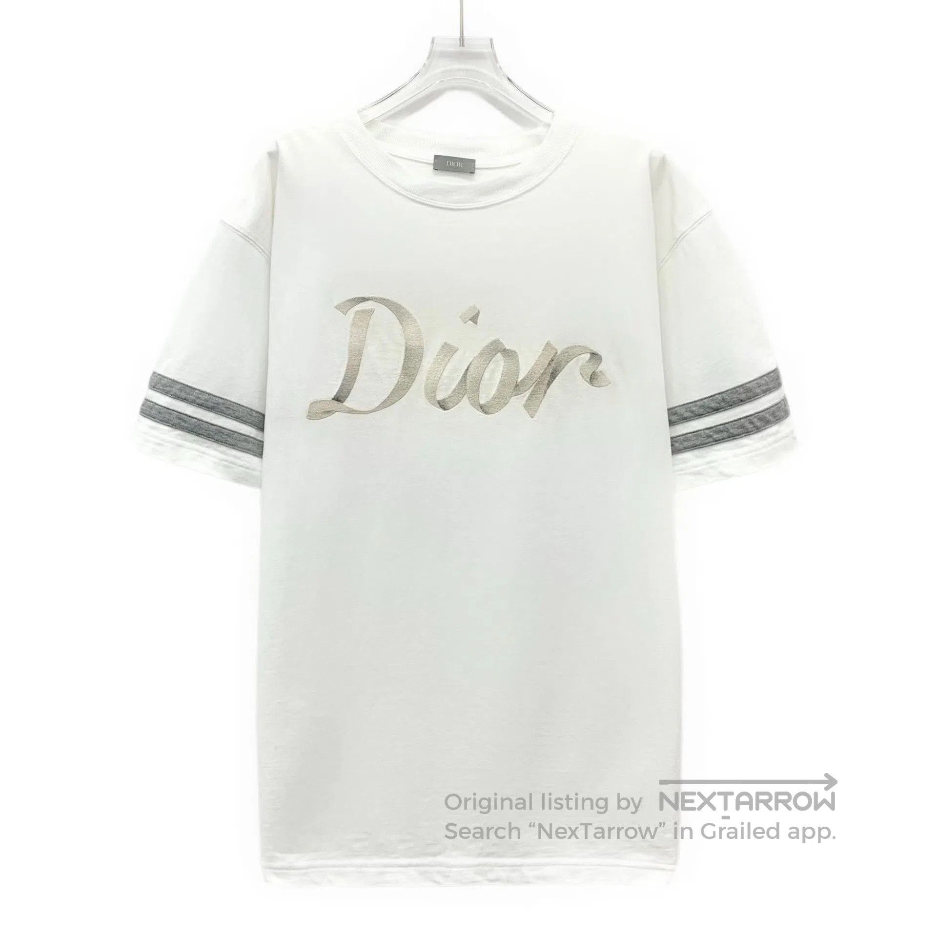 Dior Dior White Logo Striped Cotton T-shirt. Size US L / EU 52-54 / 3 - 1 Thumbnail
