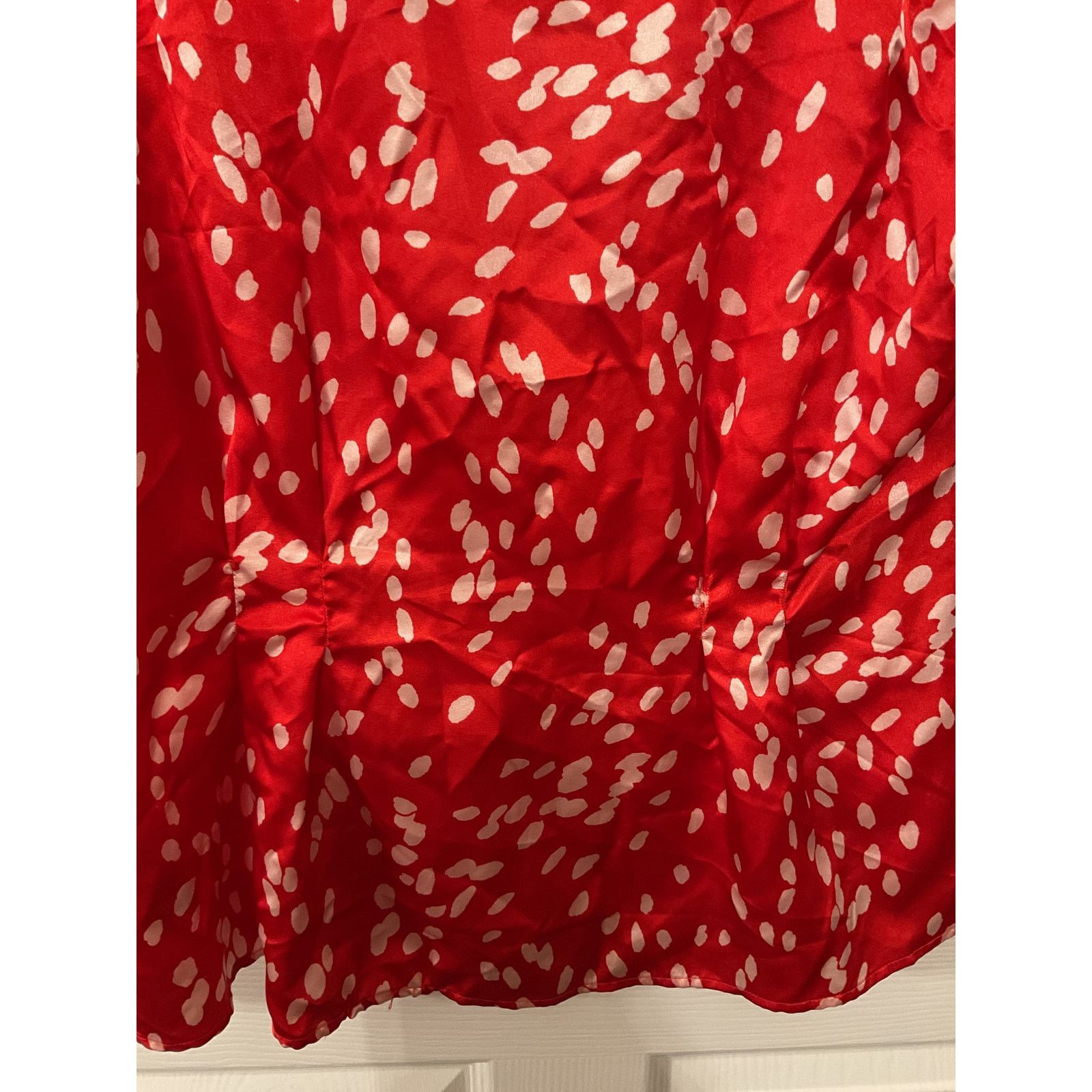 Topshop Topshop Dalmation Print Red Satin Pleated Blouse, 12 Size XL / US 12-14 / IT 48-50 - 9 Thumbnail