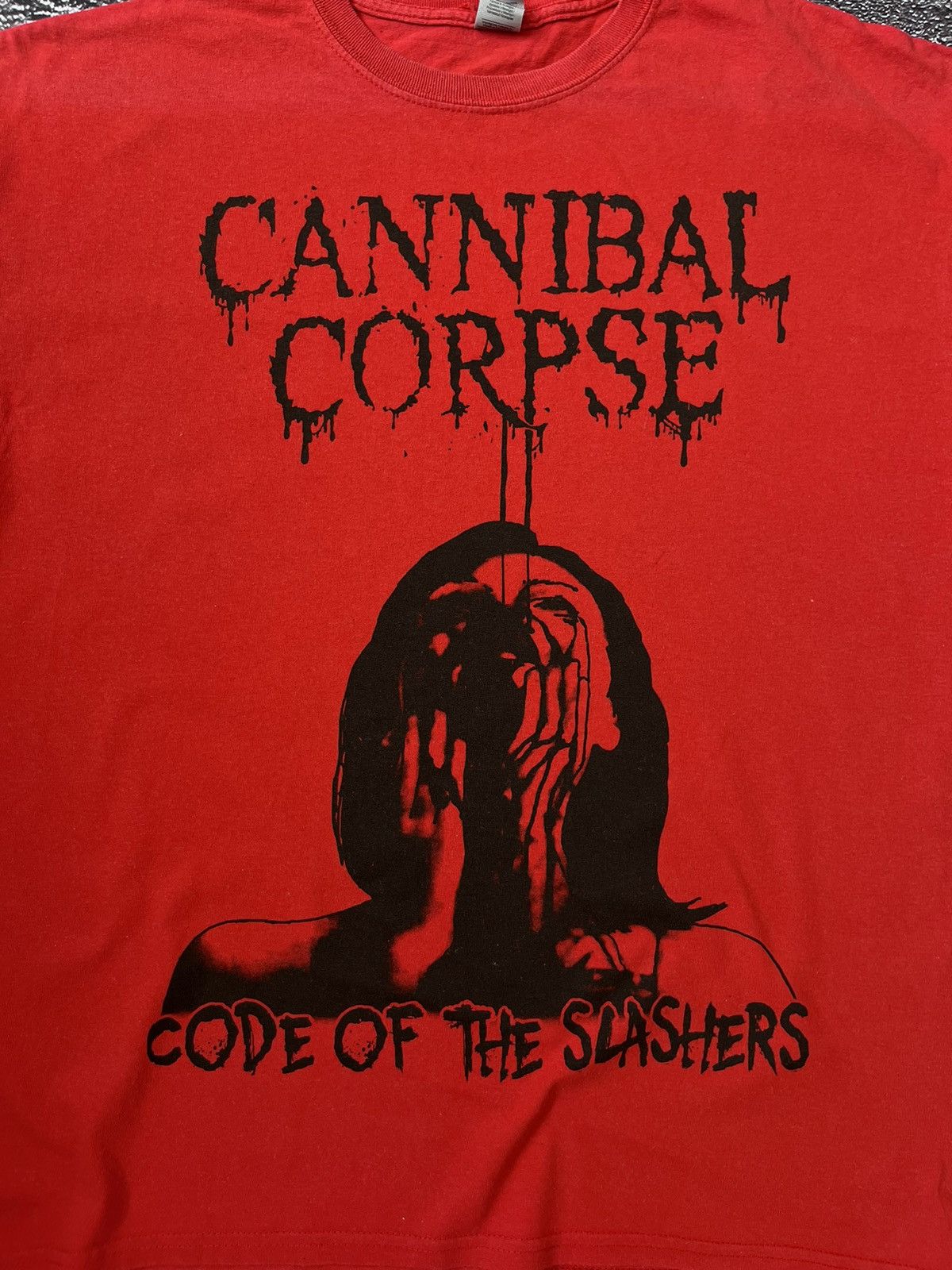 Band Tees Cannibal Corpse Code of The Slashers Red T-Shirt Large Size US XL / EU 56 / 4 - 3 Thumbnail