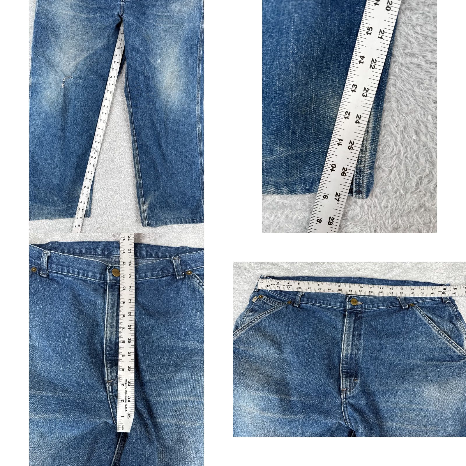Vintage VINTAGE LL Bean Jeans Mens 40 Blue Denim 100% Cotton Distressed Carpenter 38x27 Size US 32 / EU 48 - 8 Thumbnail