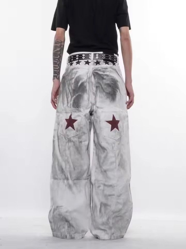Japanese Brand Y2K Style Dirty Washed White Baggy Jeans Size US 30 / EU 46 - 8 Thumbnail