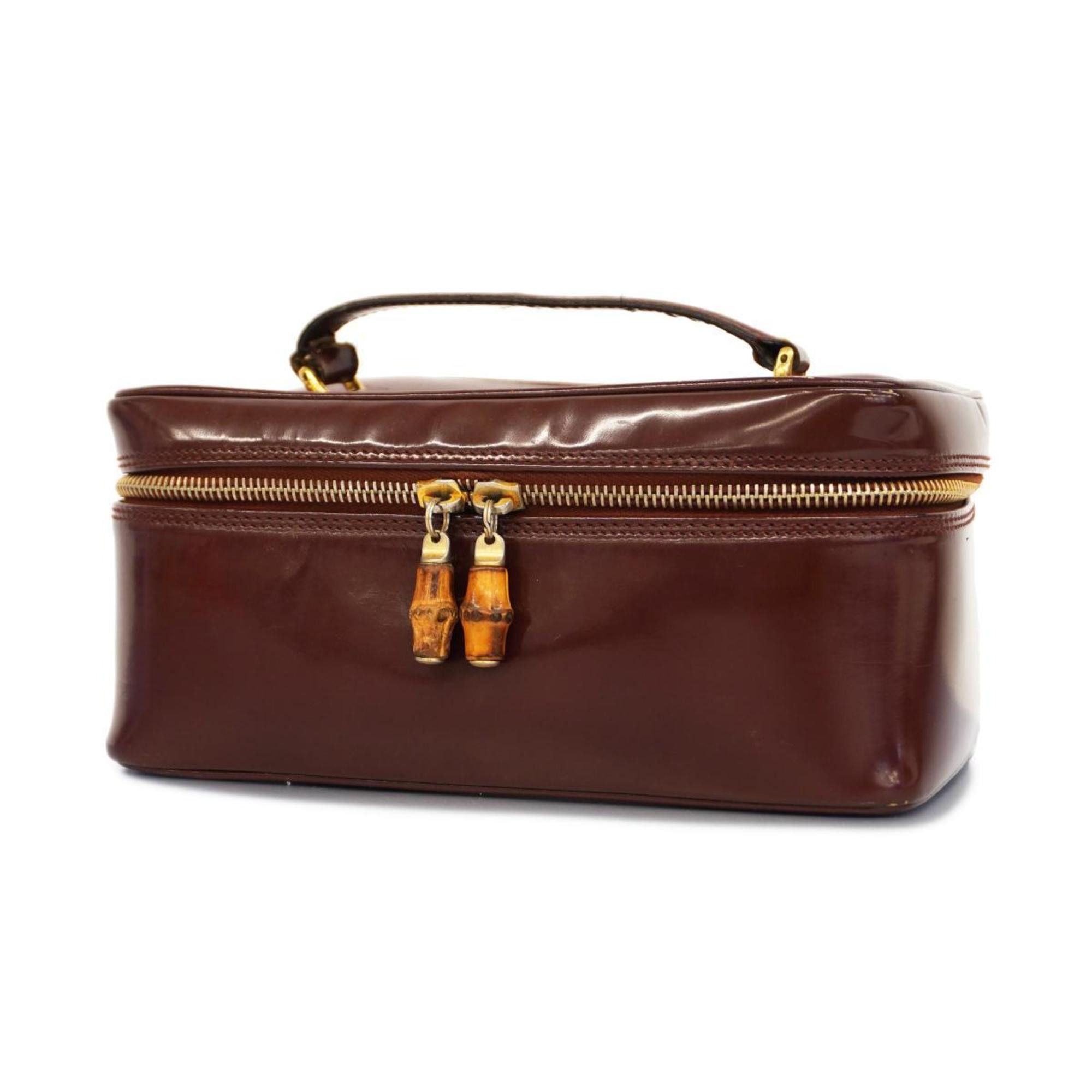 image of Gucci Vanity Bag Bamboo 032 1956 0150 Patent Brown Women's