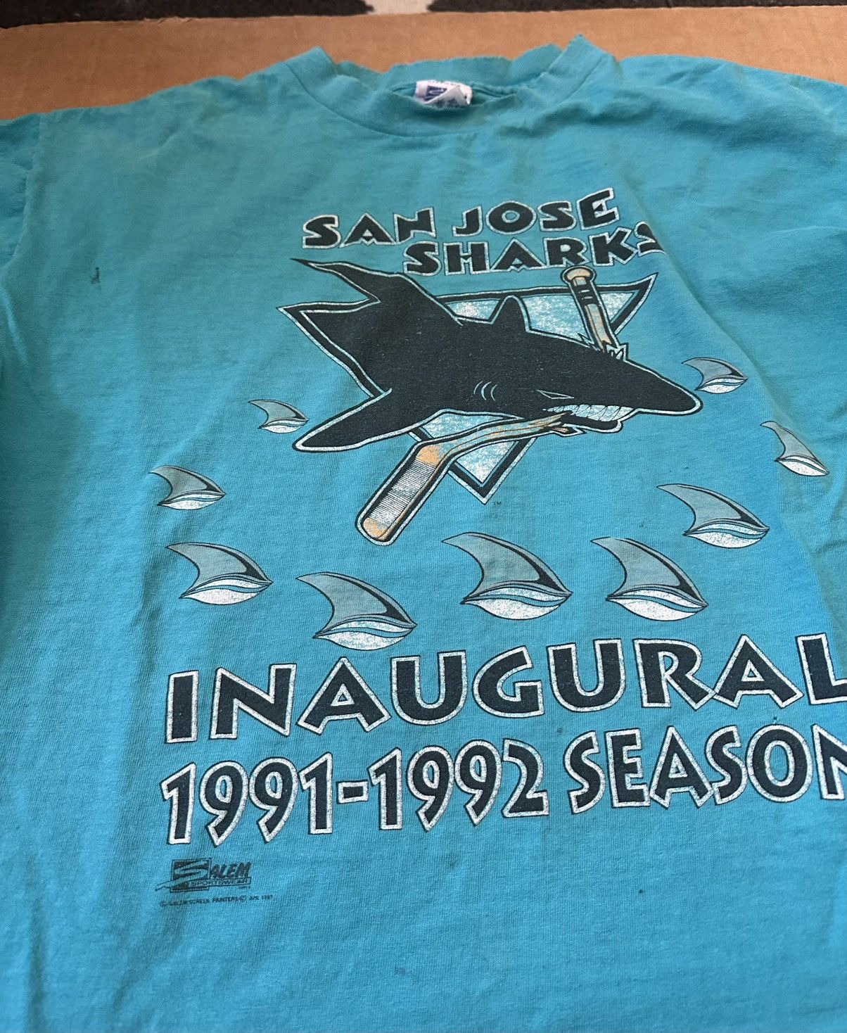 Vintage 1992 San Jose Sharks single stitch shirt Size US L / EU 52-54 / 3 - 3 Thumbnail