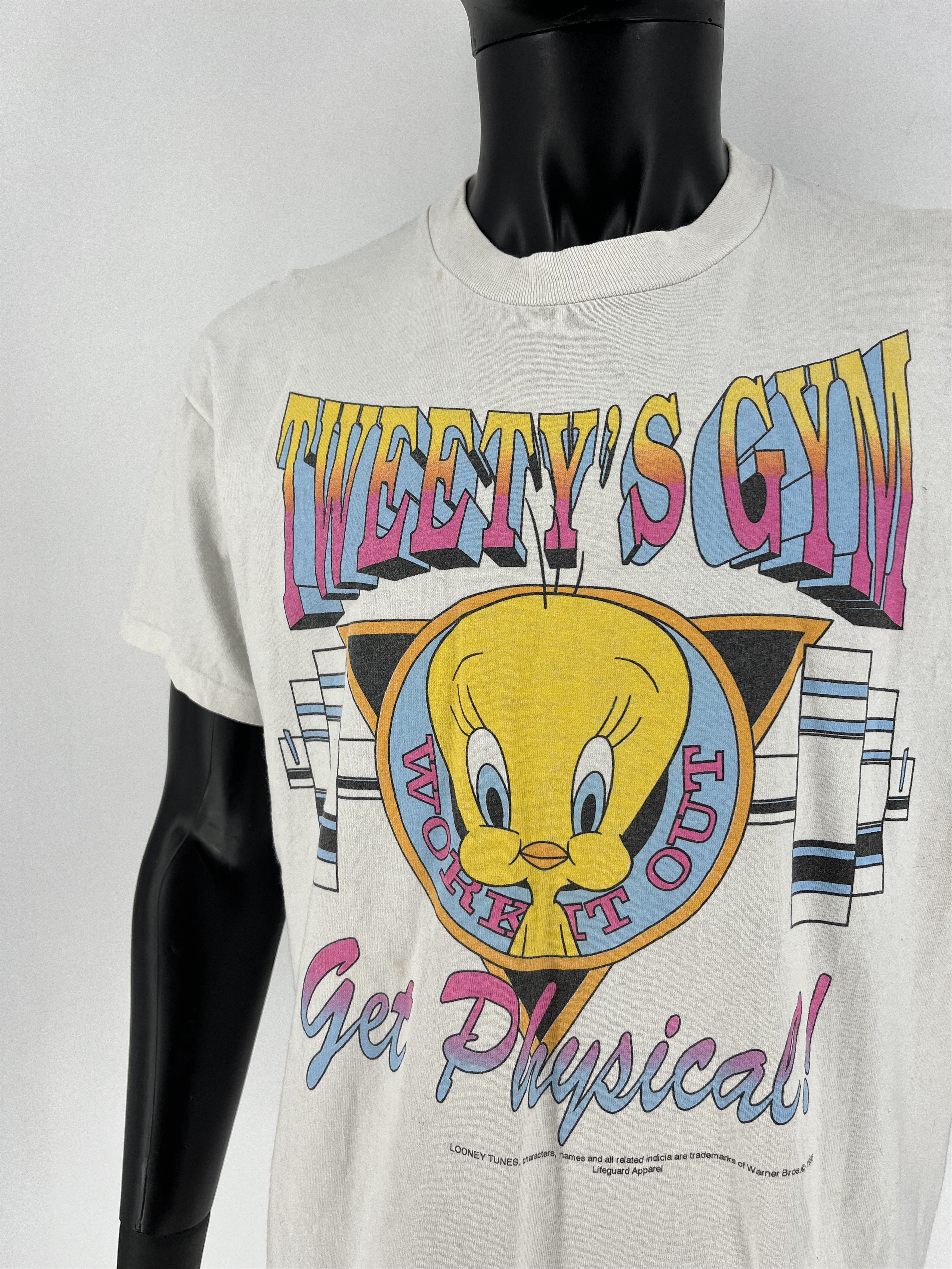 Disney × Vintage × Warner Bros Vtg 1993 Tweety’s Gym Looney Tunes Workout Theme Mens TShirt Size US L / EU 52-54 / 3 - 6 Thumbnail