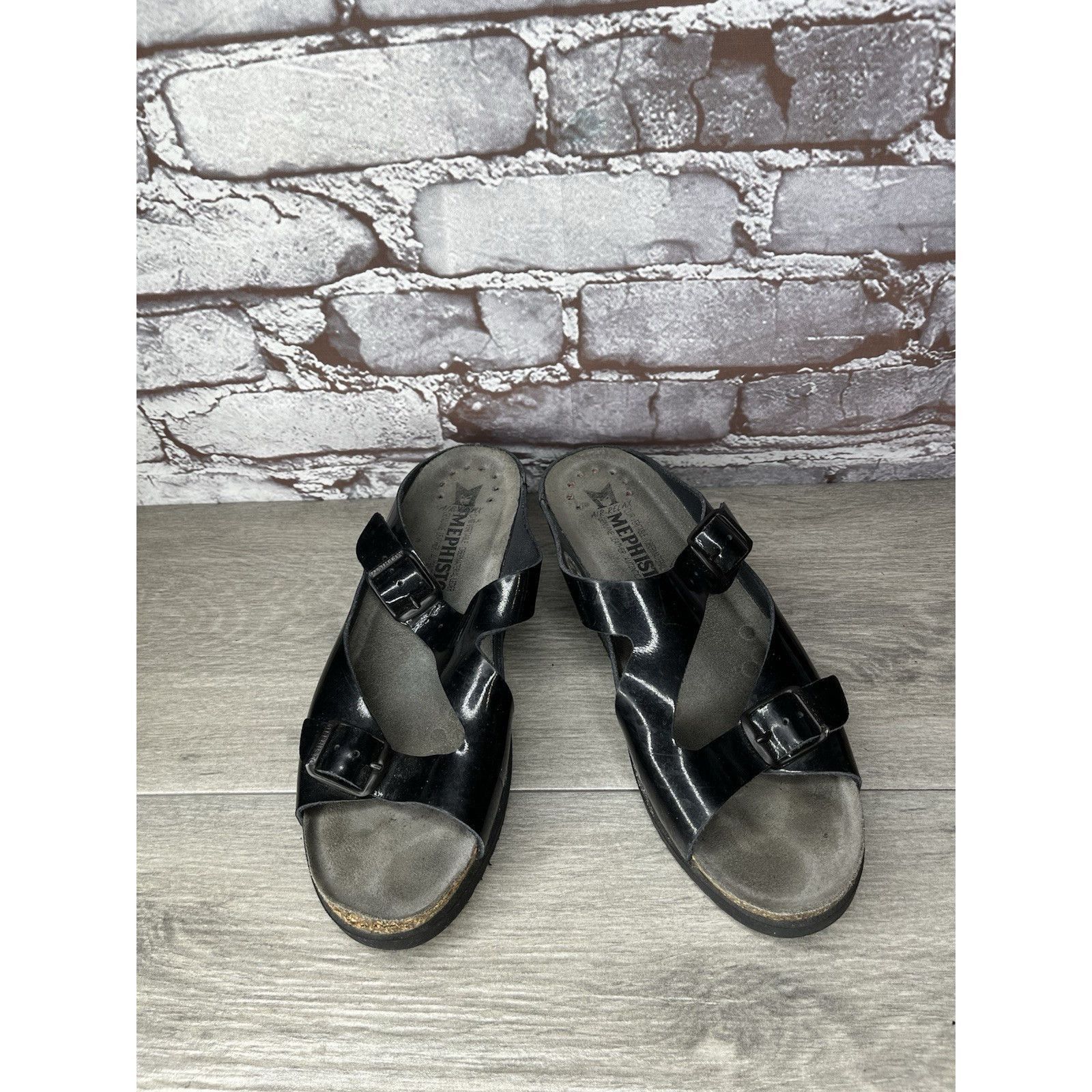 Mephisto Mephisto Black Patent Leather Buckle Wedge Sandals Women’s S Size US 7.5 / IT 37.5 - 12 Thumbnail