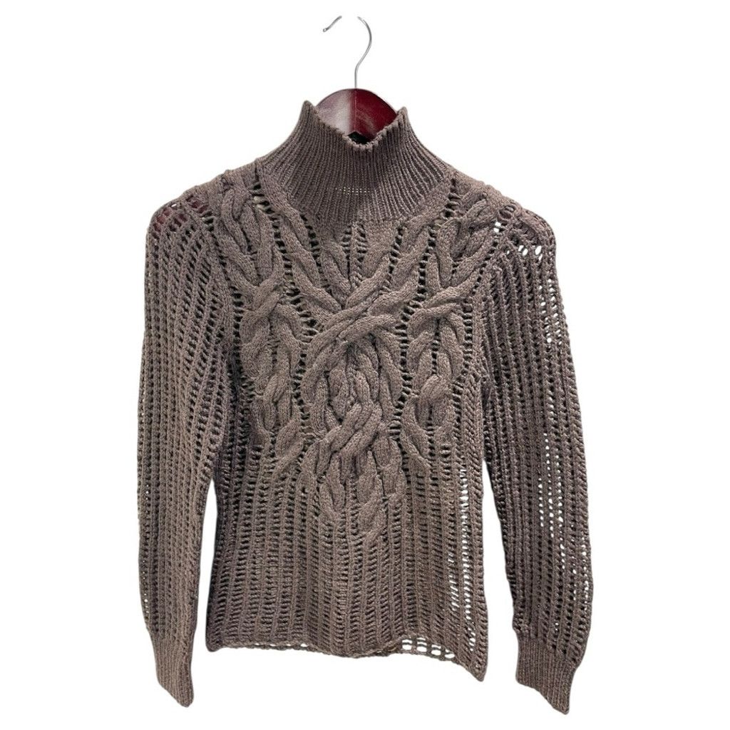 Max Mara MaxMara Dark Brown Open Knit CableKnit Turtleneck Sweater 00 Size XXS / US 00 / IT 34 - 2 Thumbnail