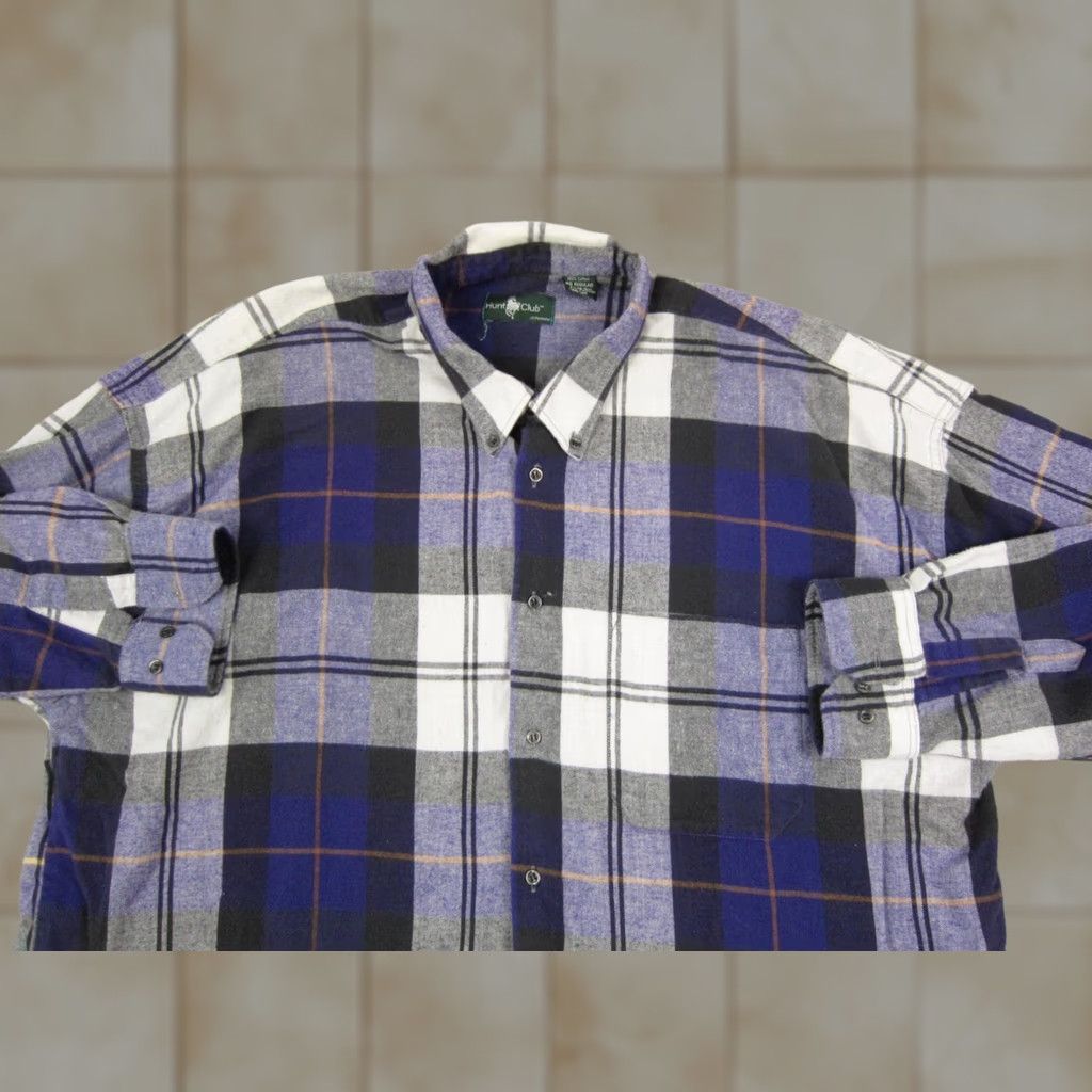 JCPenney Vintage Hunt Club Shirt Mens 2XL Blue Plaid Flannel Cotton Button-Up Casual Workwear 90s Mens Size US XXL / EU 58 / 5 - 1 Thumbnail