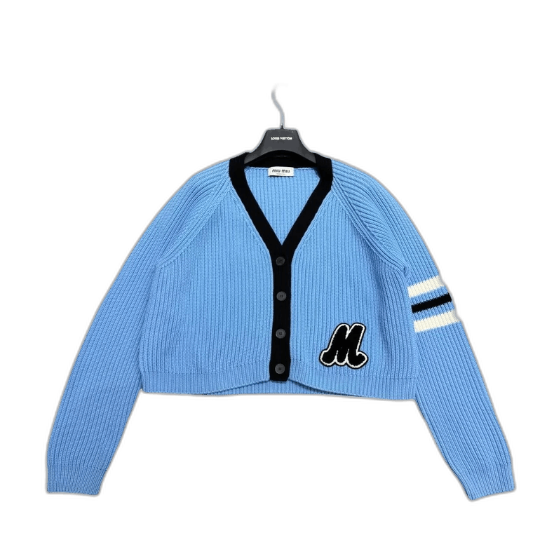 Miu Miu MiuMiu V-neck blue preppy cardigan-zp Size US L / EU 52-54 / 3 - 1 Thumbnail