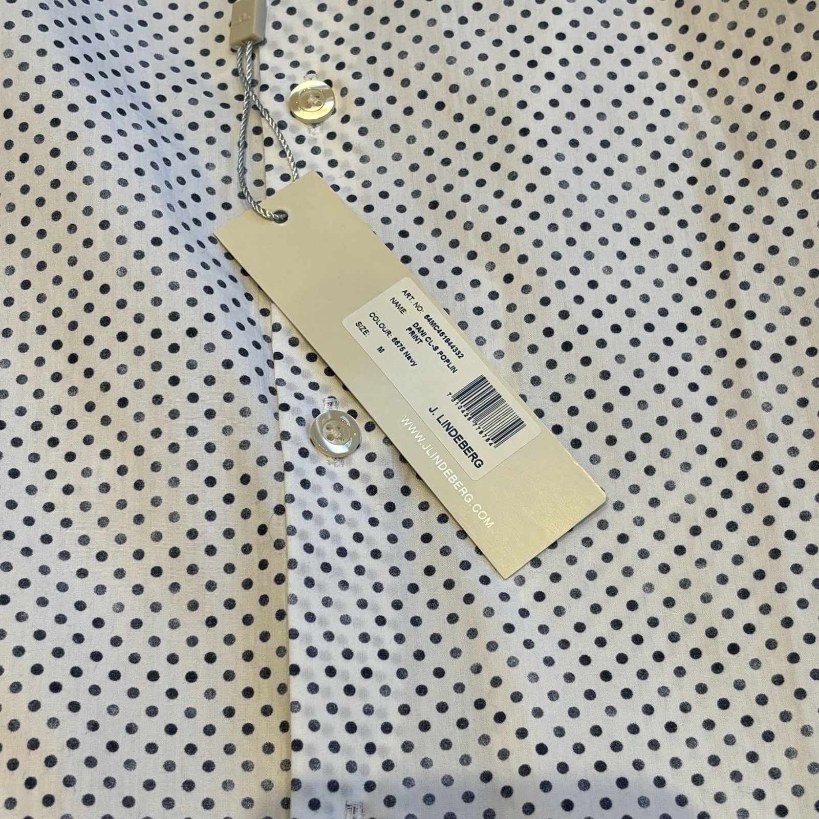 J.Lindeberg J.Lindeberg Slim Fit Men's Medium White Blue Micro Polka Dot Size US M / EU 48-50 / 2 - 5 Thumbnail