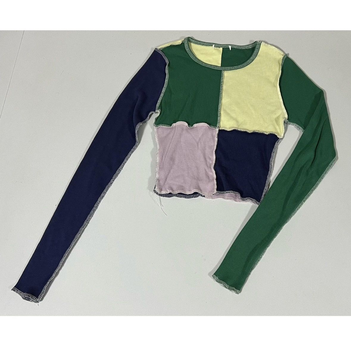 Pacsun Full Tilt Blue Color-Block Long Sleeve T-Shirt Top Tee XS 💚✨ Size XS / US 0-2 / IT 36-38 - 2 Thumbnail