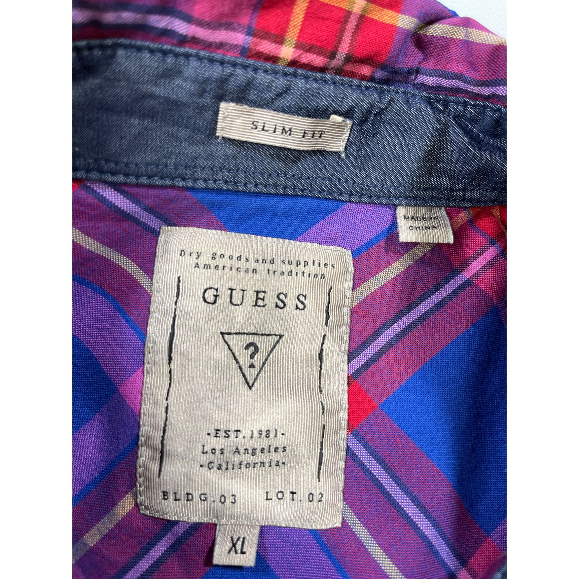 Guess Guess SKU 7659 Mens Long Sleeve Pink and Blue Plaid Button U Size US XL / EU 56 / 4 - 9 Thumbnail