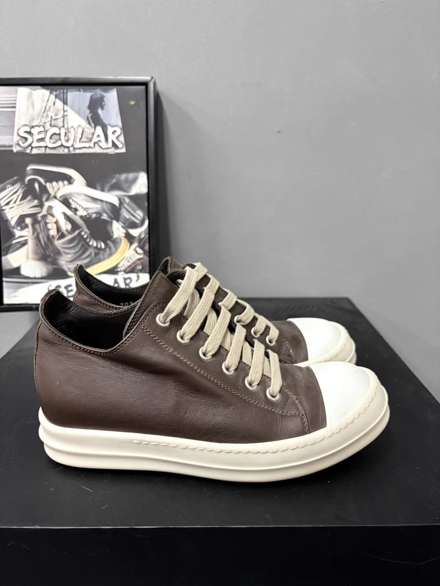 Rick Owens Rick Owens Mainline Leather Mocha Women's Jumbo Sneakers K34 Size US 5 / IT 35 - 4 Thumbnail