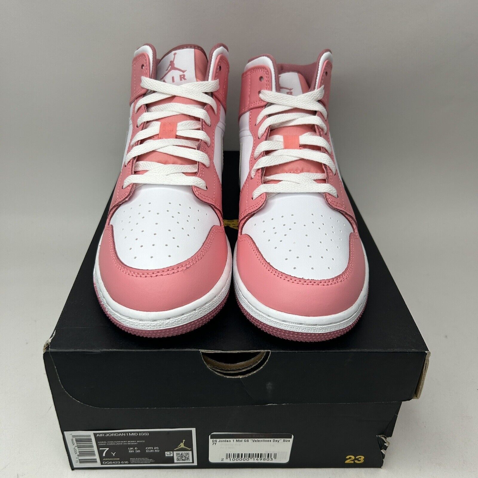 Nike Nike Air Jordan 1 Retro Mid GS “Valentines Day/Coral Pink” Size US 8.5 / IT 38.5 - 2 Thumbnail