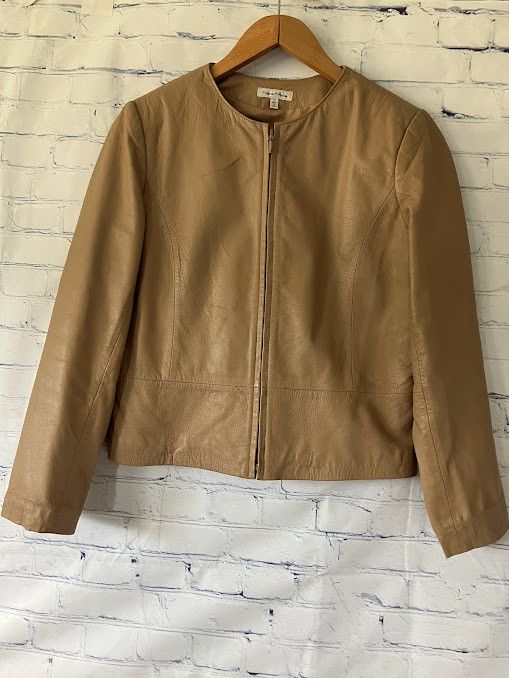 Other Y2K Tan Fitted Zip up Lamb Leather Women's Jacket sz 10 Size L / US 10 / IT 46 - 1 Thumbnail