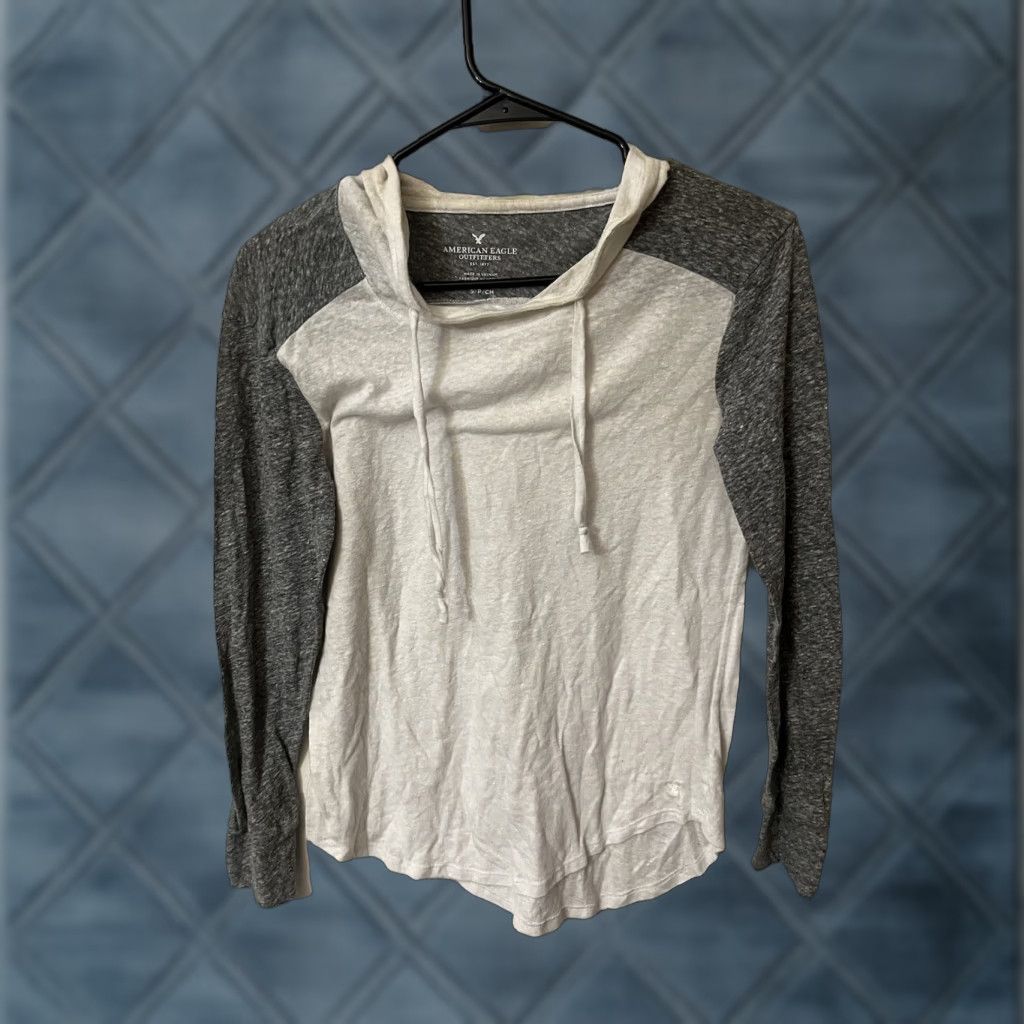 American Eagle Outfitters VINTAGE American Eagle Hoodie T-Shirt Women S White Cotton Blend Long Sleeve Casual Size S / US 4 / IT 40 - 1 Thumbnail