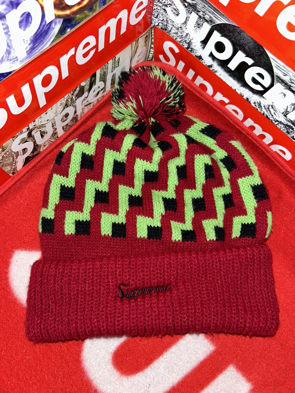 Supreme Supreme Geometric Pattern Winter Knit Beanie RARE VINTAGE Size ONE SIZE - 1 Thumbnail