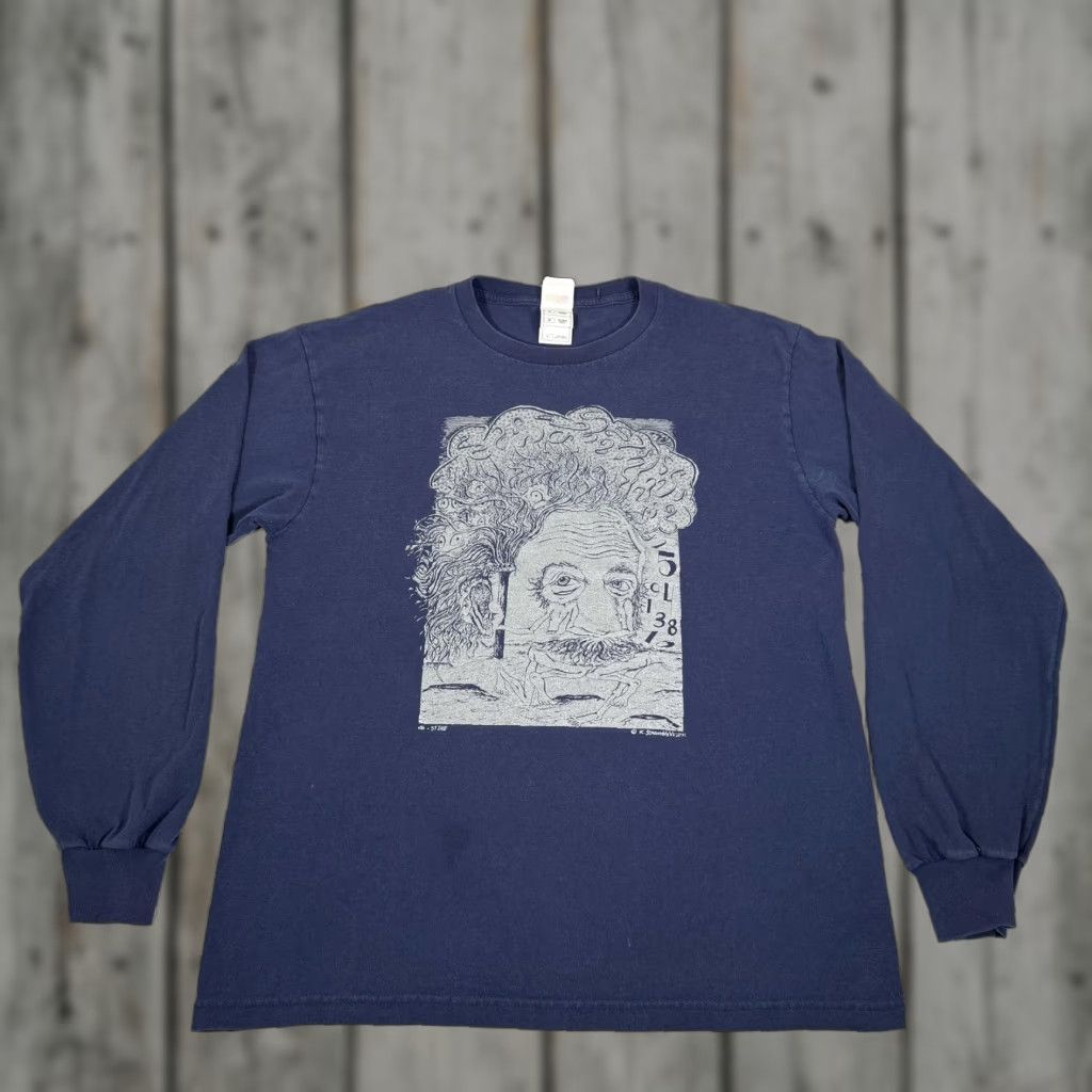 Fruit Of The Loom VINTAGE Albert Einstein Shirt Mens Large Navy Blue Scramble Campbell Graphic Print 90s Art Mens Size US L / EU 52-54 / 3 - 1 Thumbnail