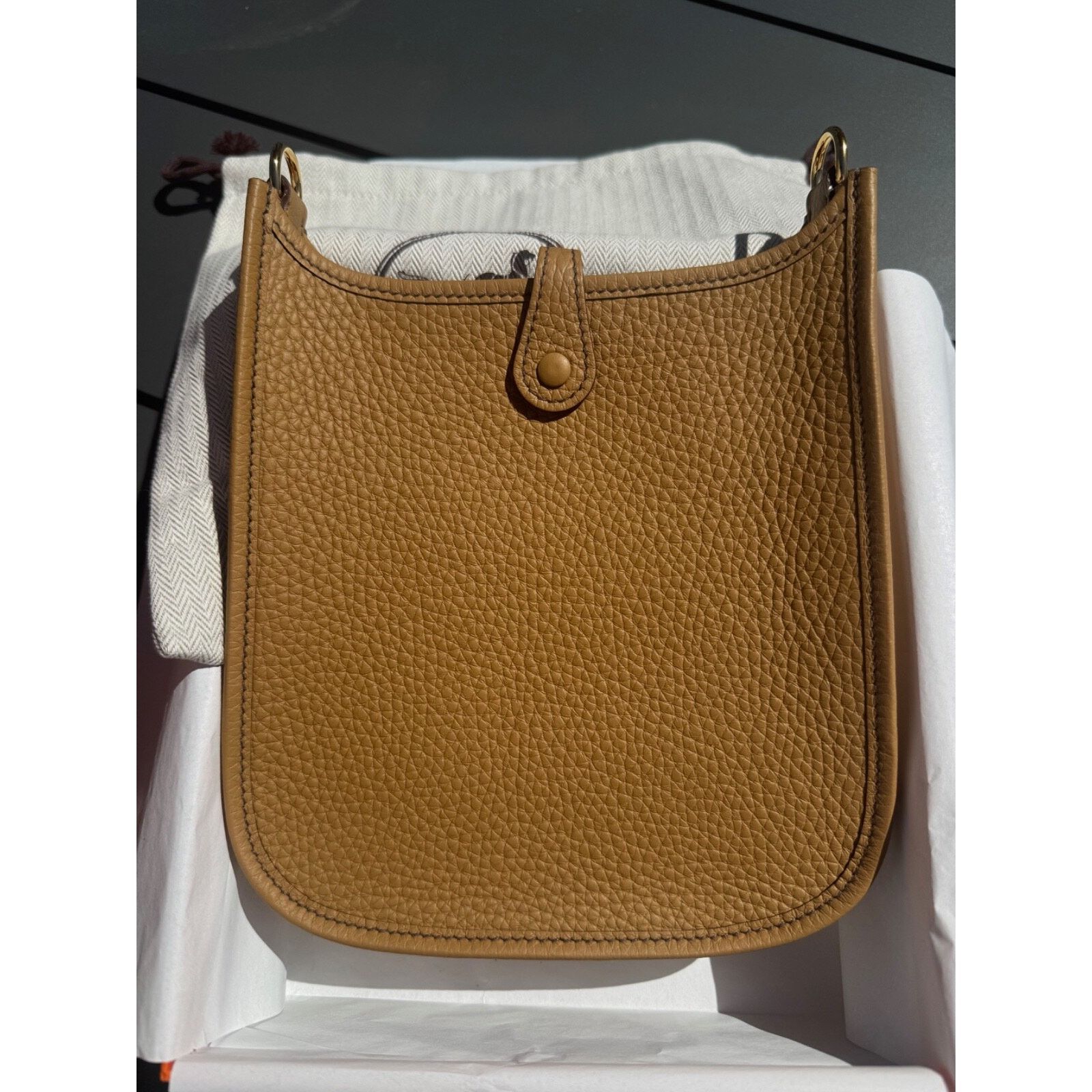 Hermes Hermes Mini Evelyne Camel Gold Leather Crossbody Bag Size ONE SIZE - 14 Thumbnail