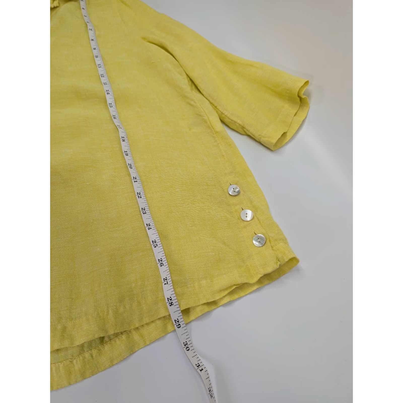 Vintage Tahari Blouse Shirt Womens Large 100% Linen Yellow V-Neck Collared Pullover 3/4 Sleeve Size L / US 10 / IT 46 - 5 Thumbnail