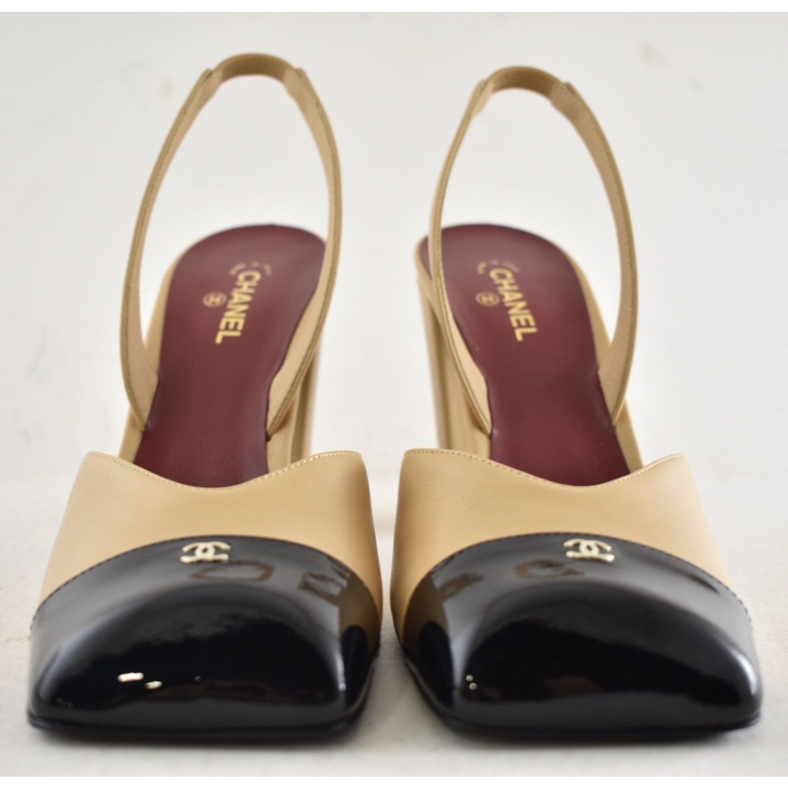 Chanel Chanel Beige Black Square Toe Slingback Block Heel Pump 36 Size US 5 / IT 35 - 9 Thumbnail