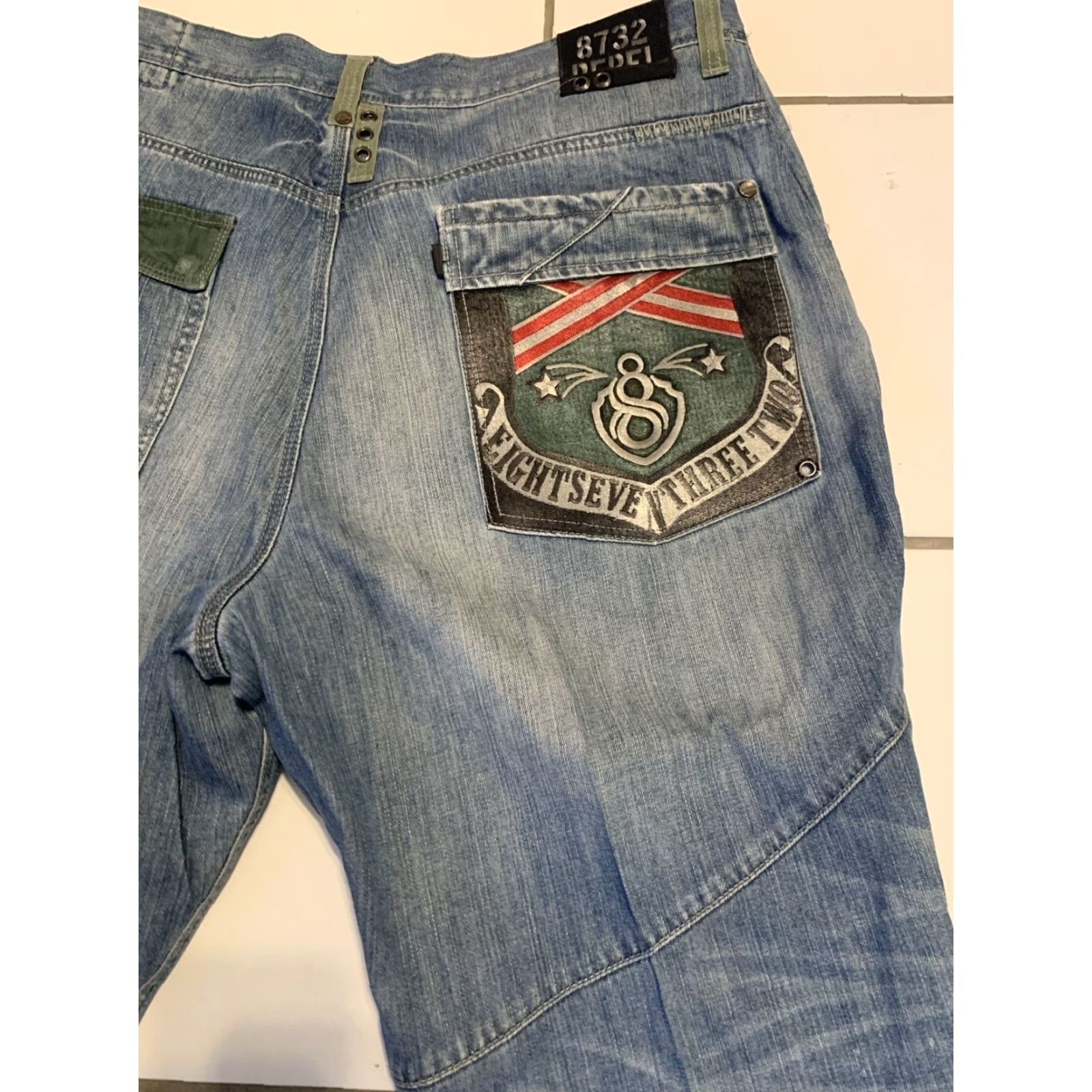 Vintage Eight 732 Men's Size 44x34 Blue Denim Jeans Casual Hip Hop Embroidered Pockets Size US 34 / EU 50 - 7 Thumbnail