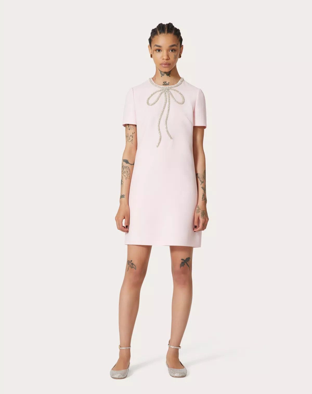 Valentino o1s1wg110625 Embroidered Crepe Short Dress in Pink/Silver Size S / US 4 / IT 40 - 4 Thumbnail