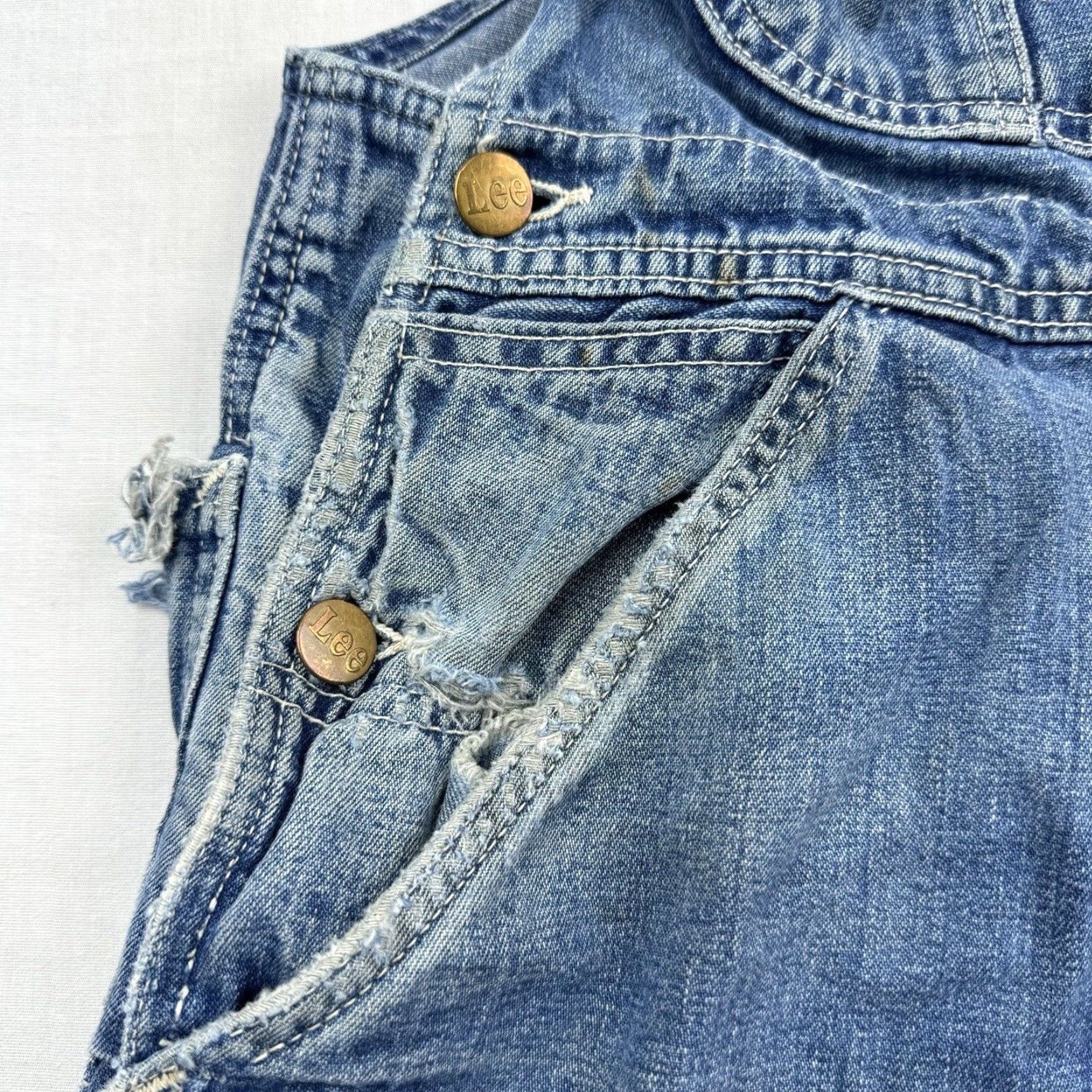 Lee VINTAGE Lee Overalls Jeans Adult Large Blue 1940s Thrashed Denim Union Made USA Mens Size US 33 - 2 Thumbnail