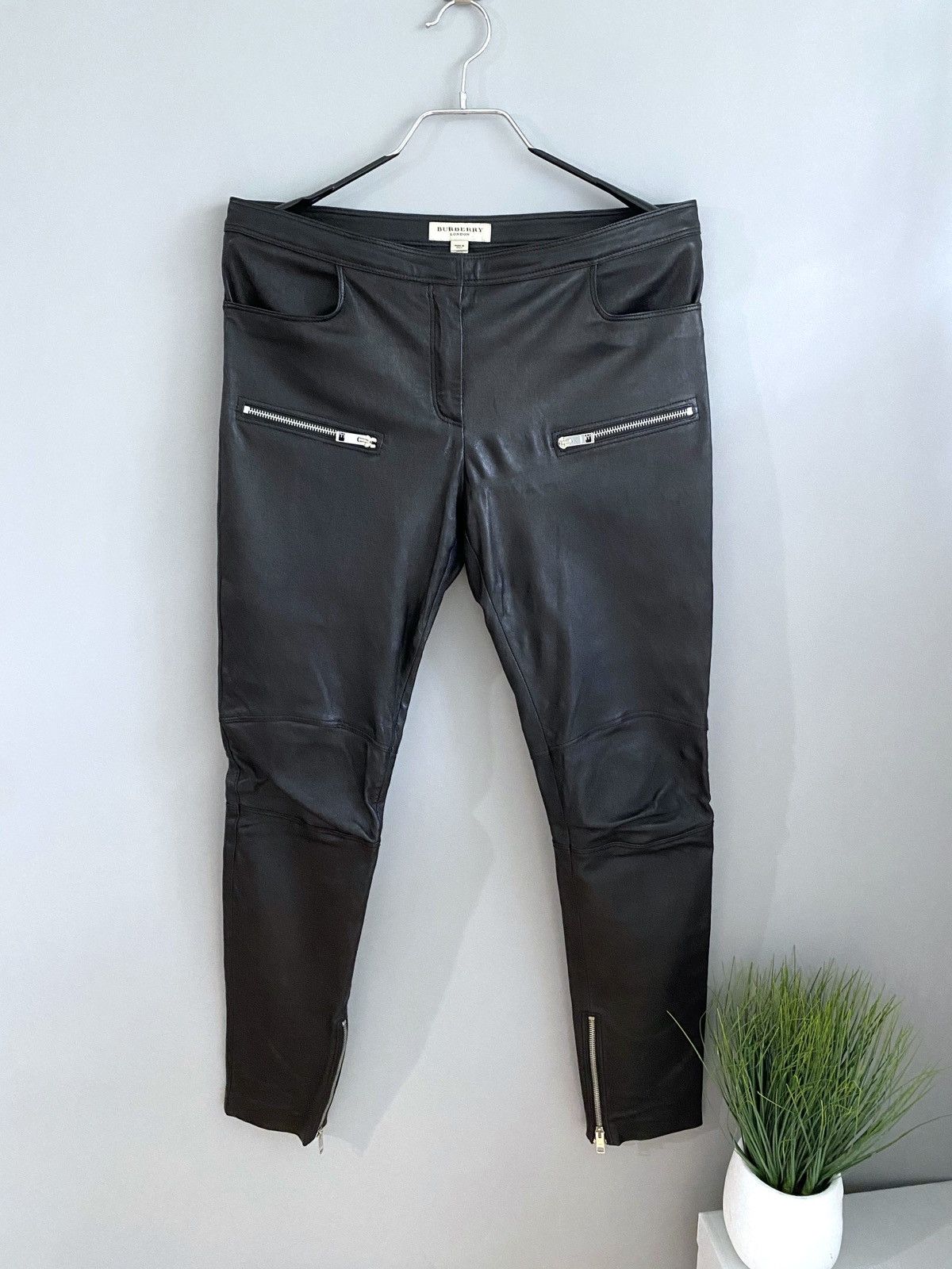 image of Burberry Genuine Leather Black Pant, Women's (Size 32)