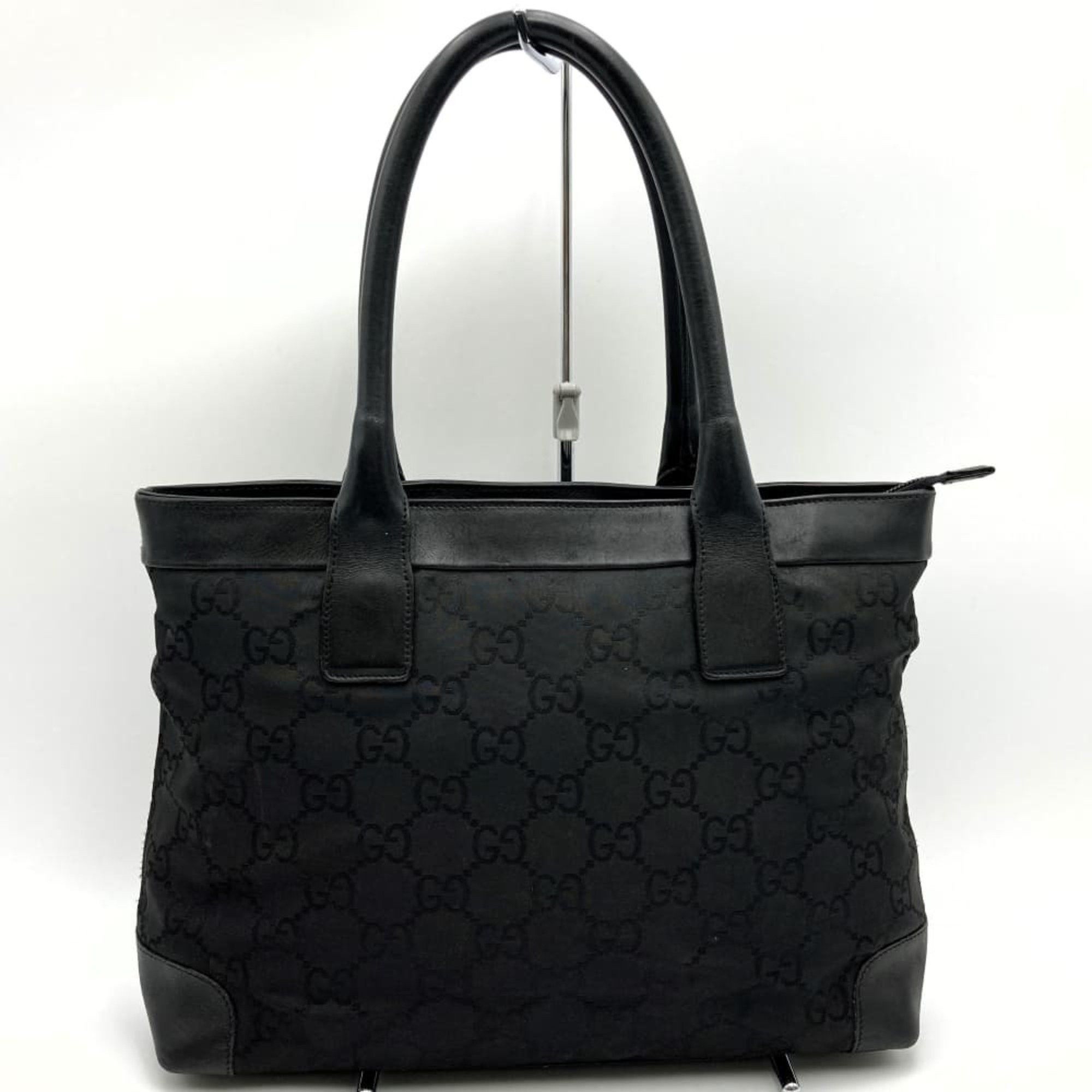 image of Gucci Tote Bag Handbag GG Pattern Black Nylon Leather 152284 Gucci, Women's