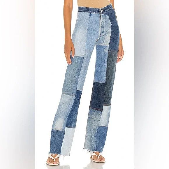RE/DONE o1mle0425 The 'Amina' Indigo Patched Jeans in Blue Size 32" / US 10 / IT 46 - 2 Thumbnail