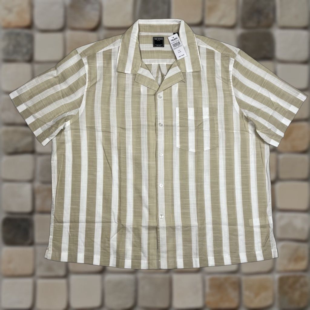 Todd Snyder Todd Snyder Shirt Camp Collar Shirt XL Beige Stripe Short Sleeve Button-Up Men Size US XL / EU 56 / 4 - 1 Thumbnail