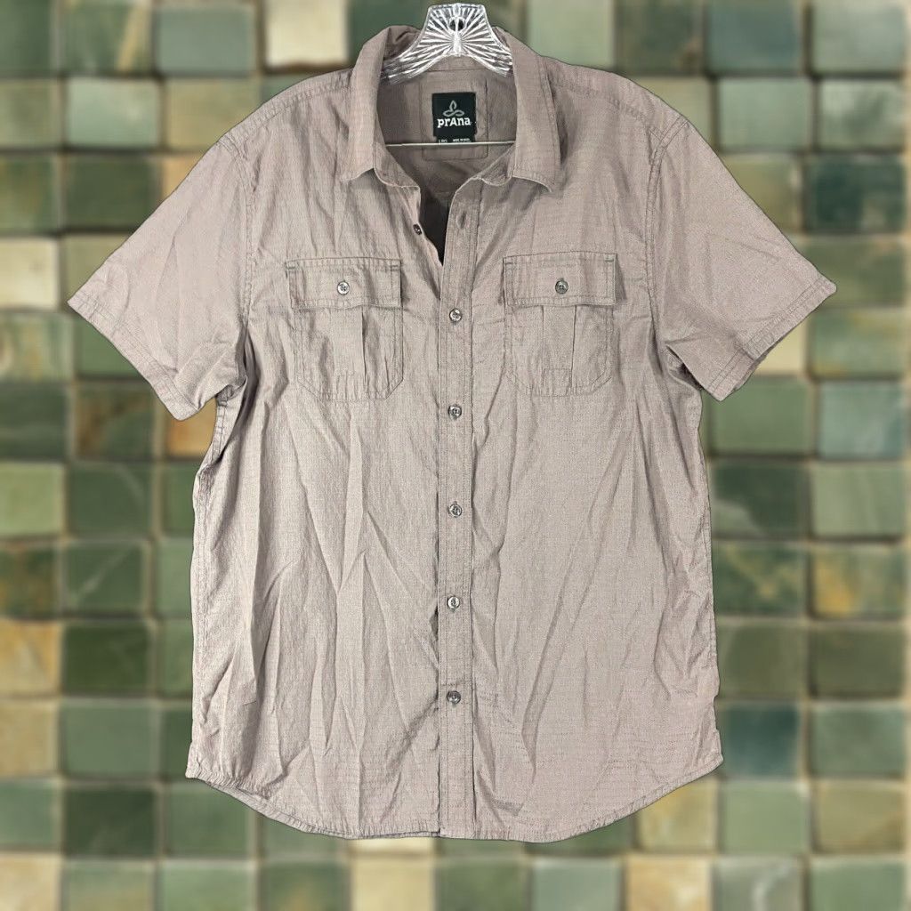 Prana prAna Brown Button-Up Short Sleeve Shirt Men's Large Size US 33 - 1 Thumbnail