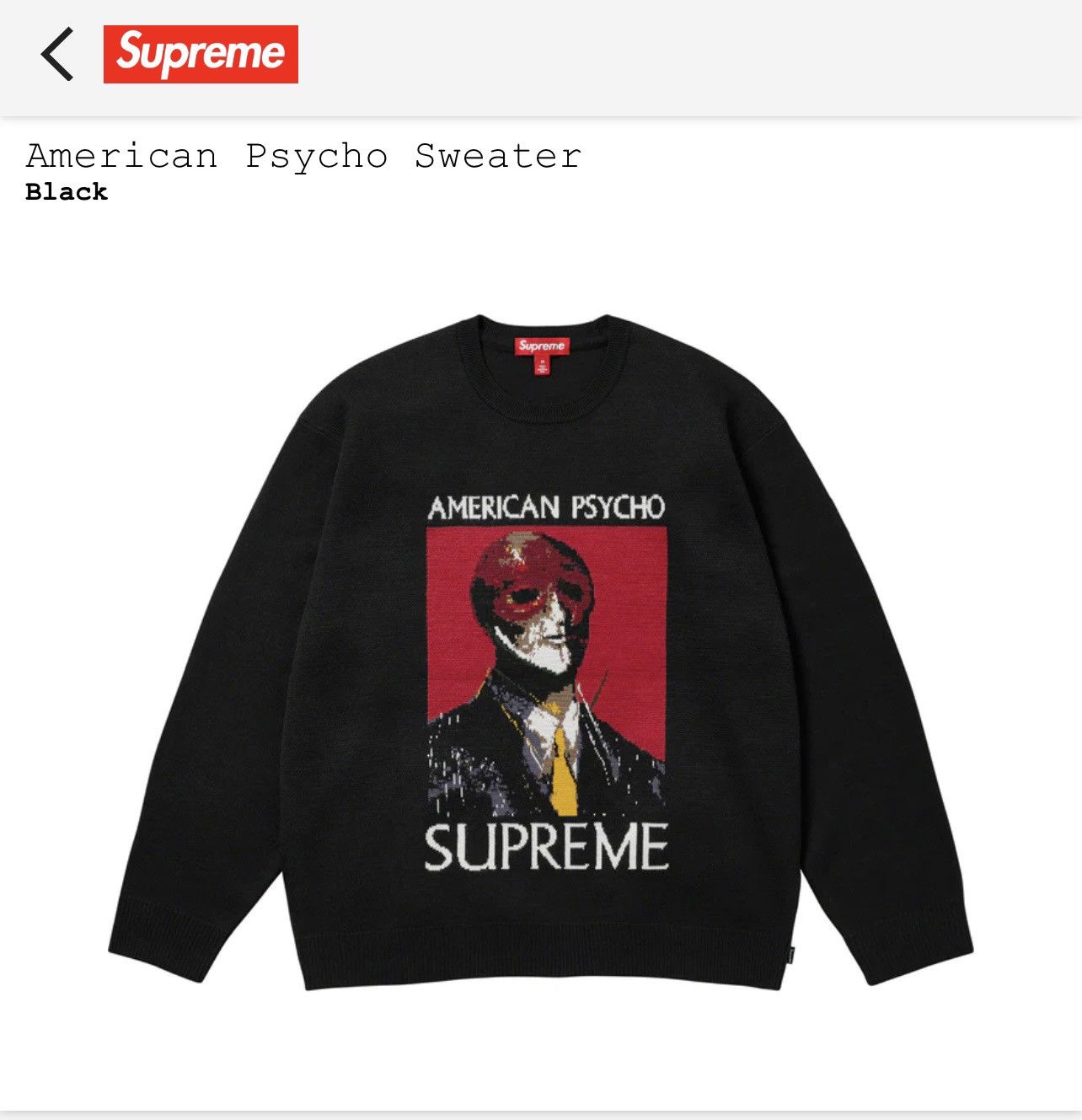 Supreme Supreme American Psycho Sweater Black Small Confirmed