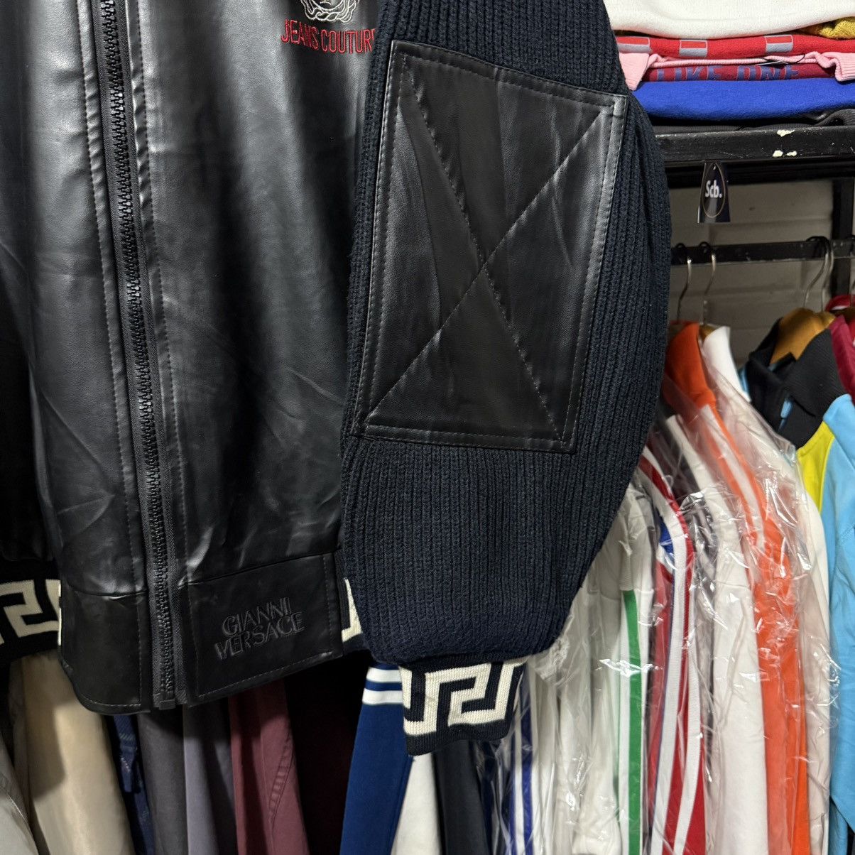 Versace Vintage versace jeans couture leather knit varsity jacket Size US L / EU 52-54 / 3 - 7 Thumbnail
