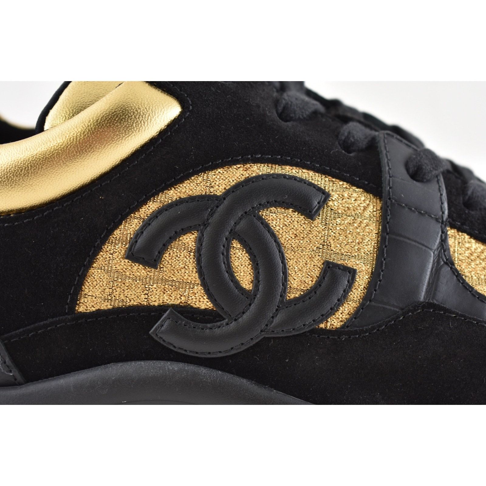 Chanel Chanel 19A Mens Black Gold Croc Suede CC Logo Low Top Size US 11 / EU 44 - 5 Thumbnail