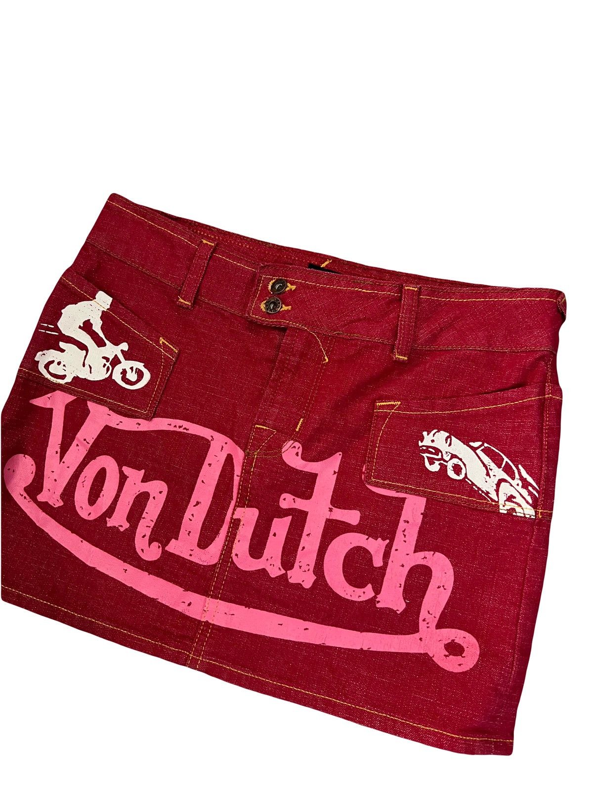 Von Dutch RARE Vondutch Y2k racing print mini skirt 🥀💋 Size 26" / US 2 / IT 38 - 6 Thumbnail