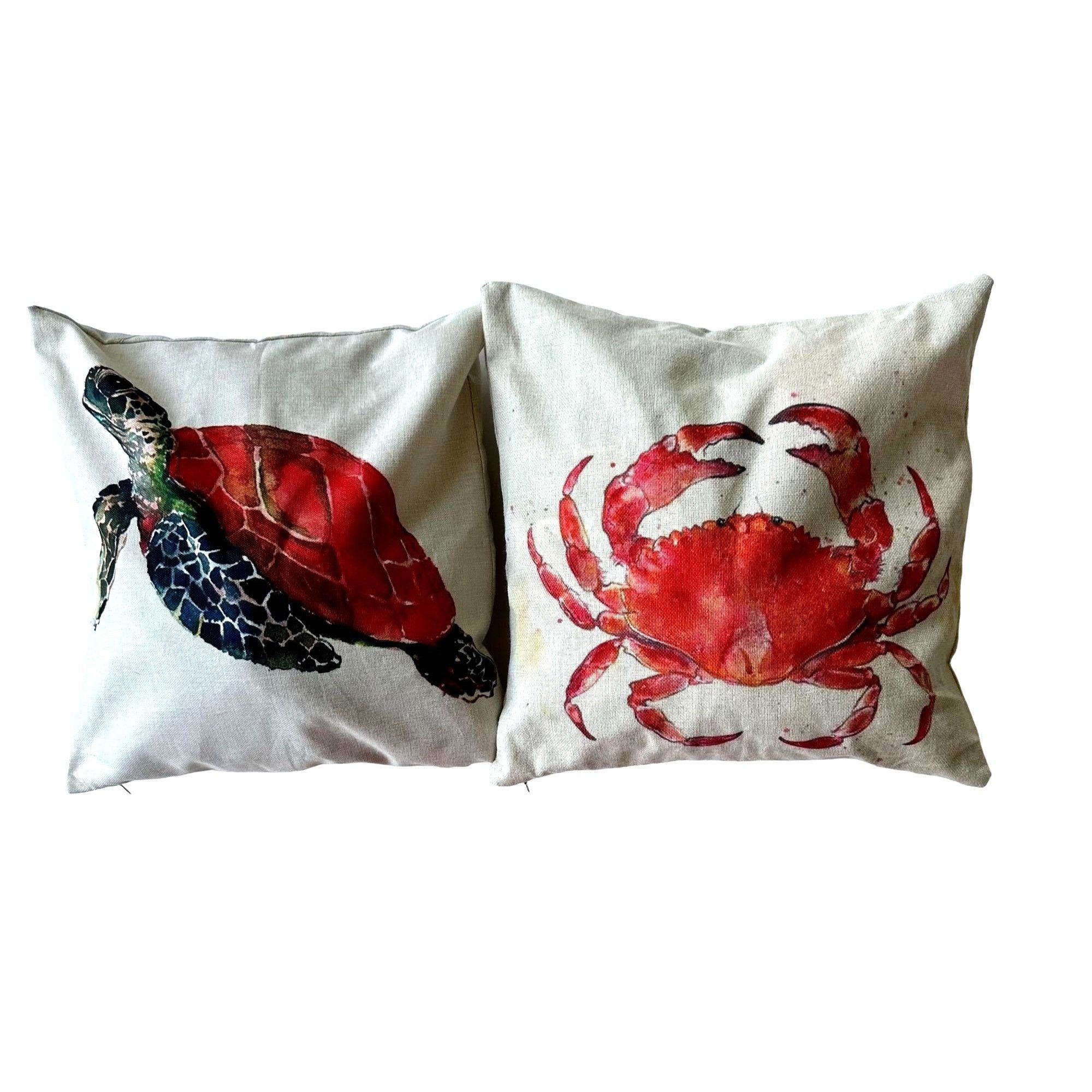 Handmade Sea Turtle Crab Throw Pillow Covers Hand Painted Art Decor S Size ONE SIZE - 5 Thumbnail
