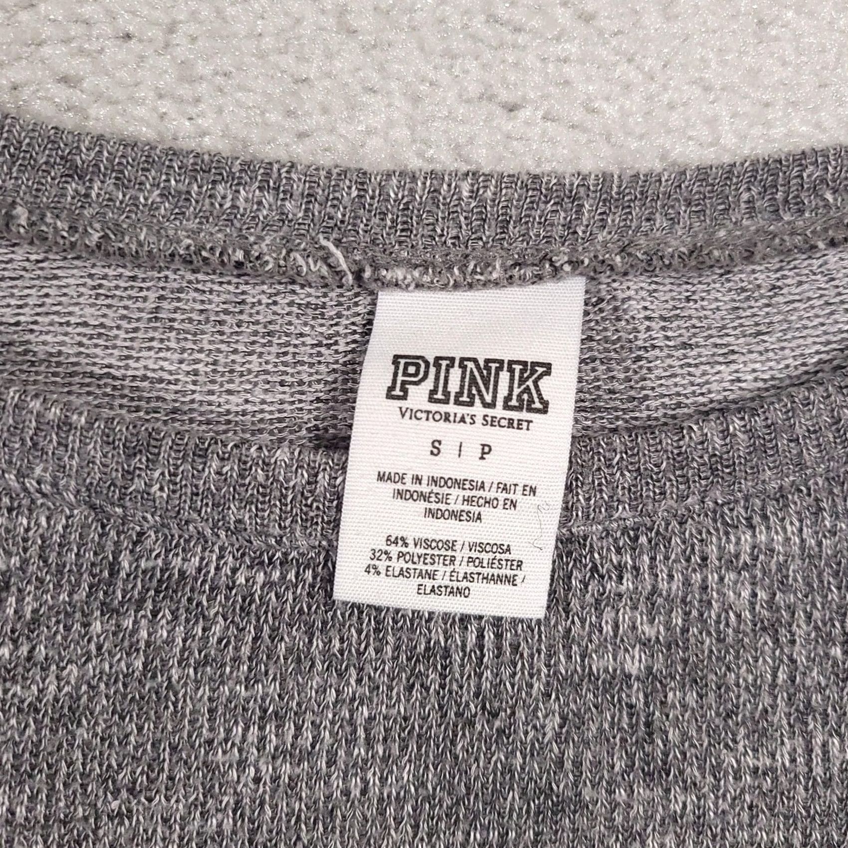 Pinko PINK Victoria's Secret Sweater Womens Small Long Sleeve Lightweight Pullover Gray Raglan Grip Logo Crew Neck Size S / US 4 / IT 40 - 5 Thumbnail