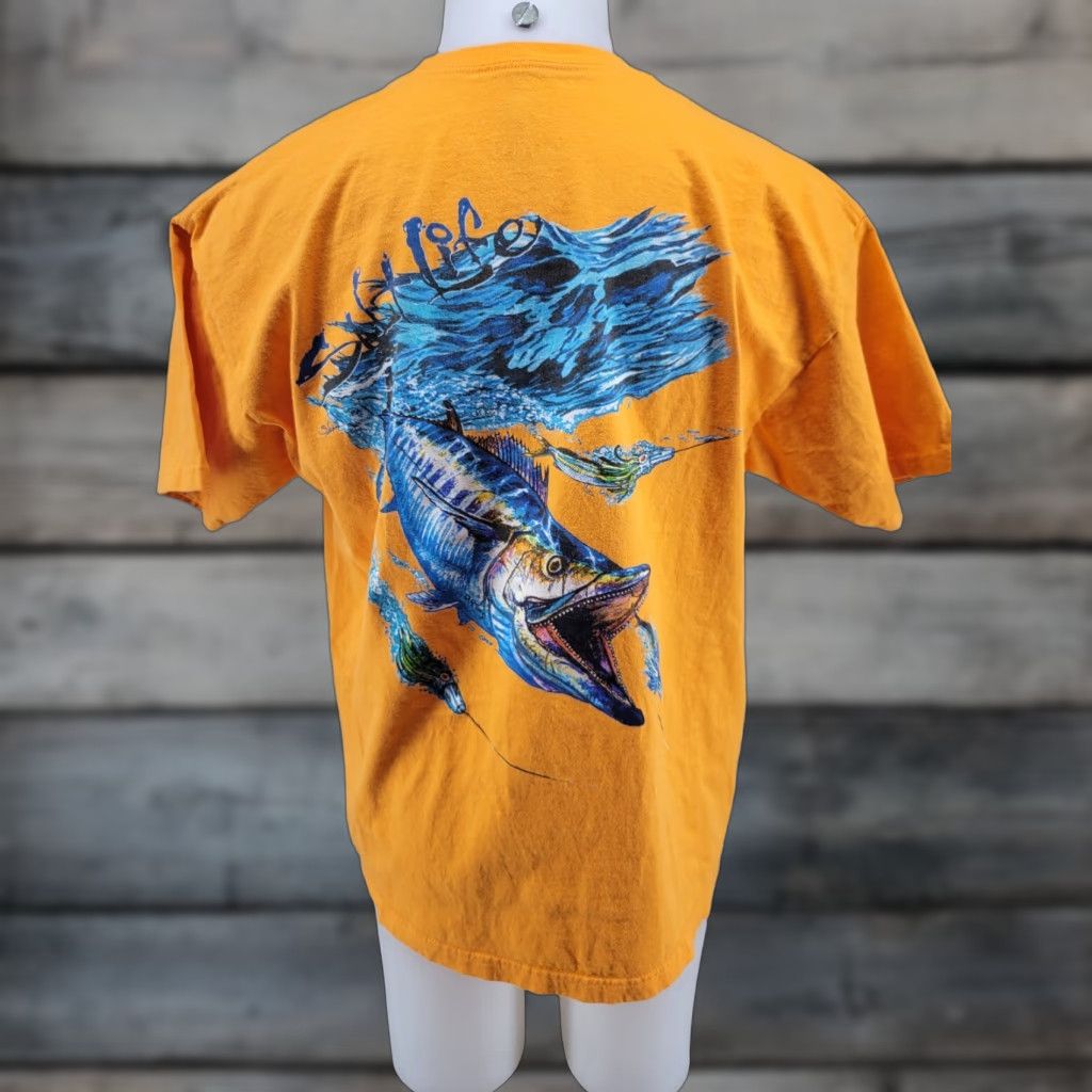 Vintage Salt Life Fish Fishing Pocket Tee T Shirt Mens XL Orange Shirt Size US XL / EU 56 / 4 - 1 Thumbnail