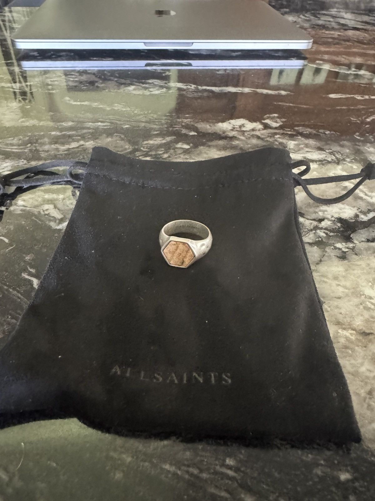 Allsaints Allsaints Sterling Silver Hex Tigerstone Ring Size 9 Size ONE SIZE - 1 Thumbnail