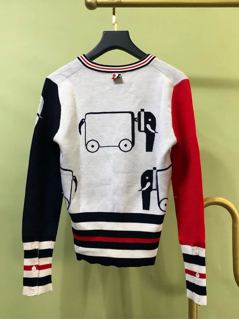 Thom Browne Thom Browne Colorfully printed elephant V-neck wool sweate Size M / US 6-8 / IT 42-44 - 2 Thumbnail