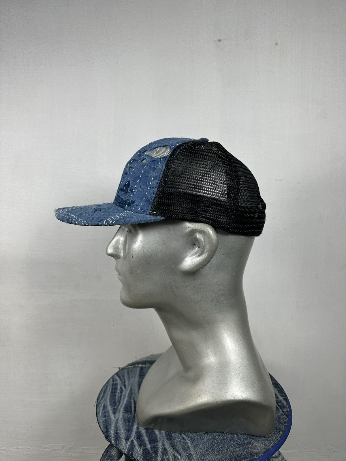Handmade Custom Made Distressed Patchwork Boro Trucker hats Size ONE SIZE - 7 Thumbnail