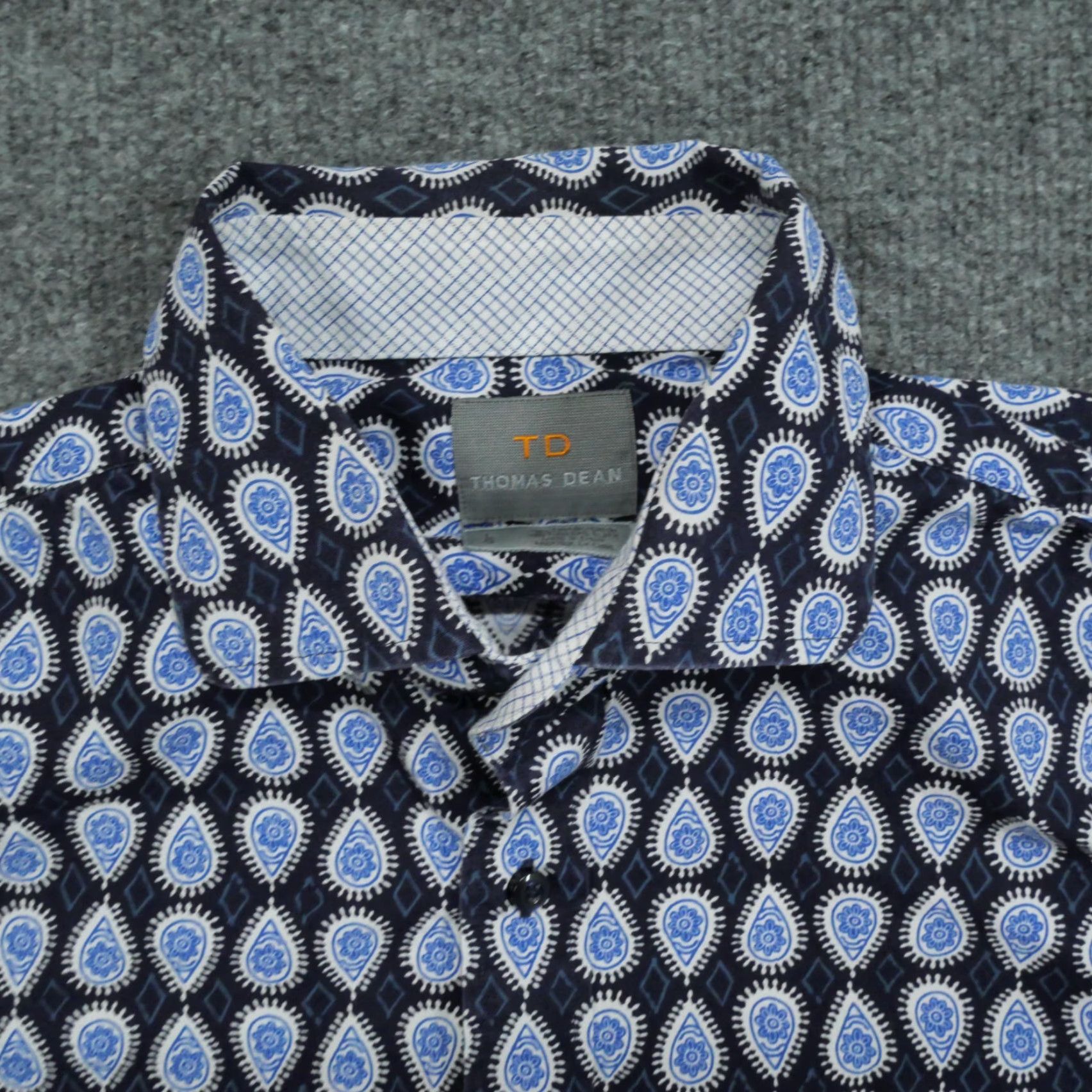 Vintage Thomas Dean Shirt Mens Large Blue Paisley Button Up Long Sleeve Dress Shirt Size 42R - 5 Thumbnail