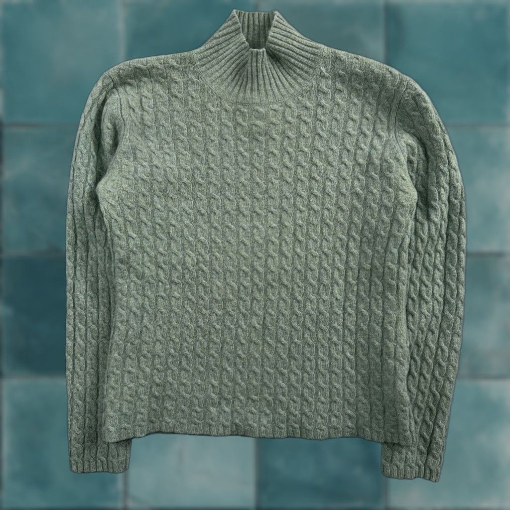 Ralph Lauren VINTAGE Lauren Ralph Lauren Womens M Peplum Green Cable Knit Sweater Wool Cashmere Angora Mock Neck Long Sleeve Pullover Regular Knit USA 90s Womens Size M / US 6-8 / IT 42-44 - 1 Thumbnail