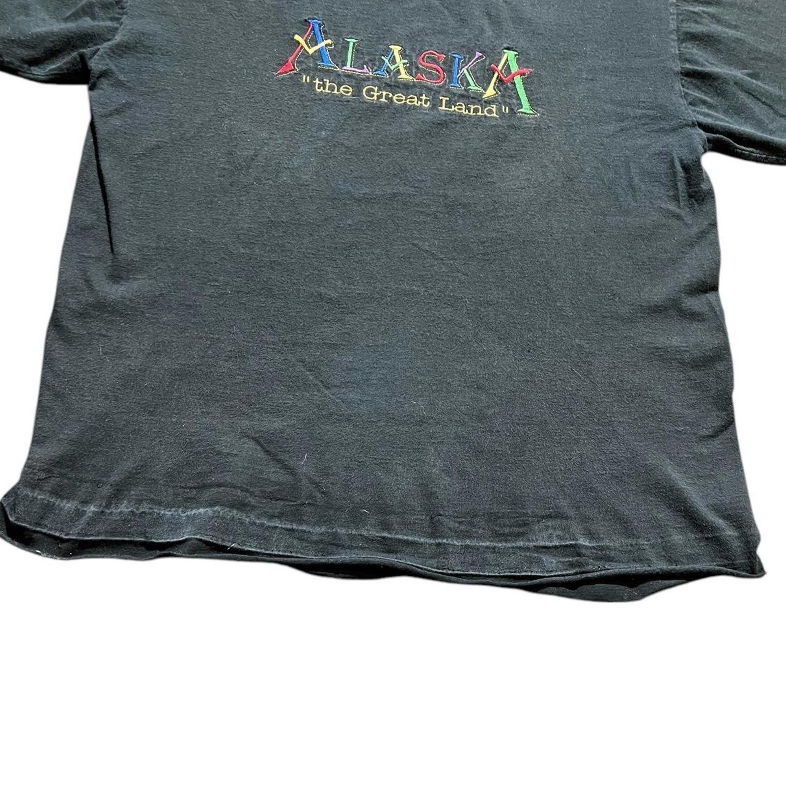 Jerzees Vintage 90s Alaska The Great Land Embroidered Black T-shirt Size S / US 4 / IT 40 - 4 Thumbnail