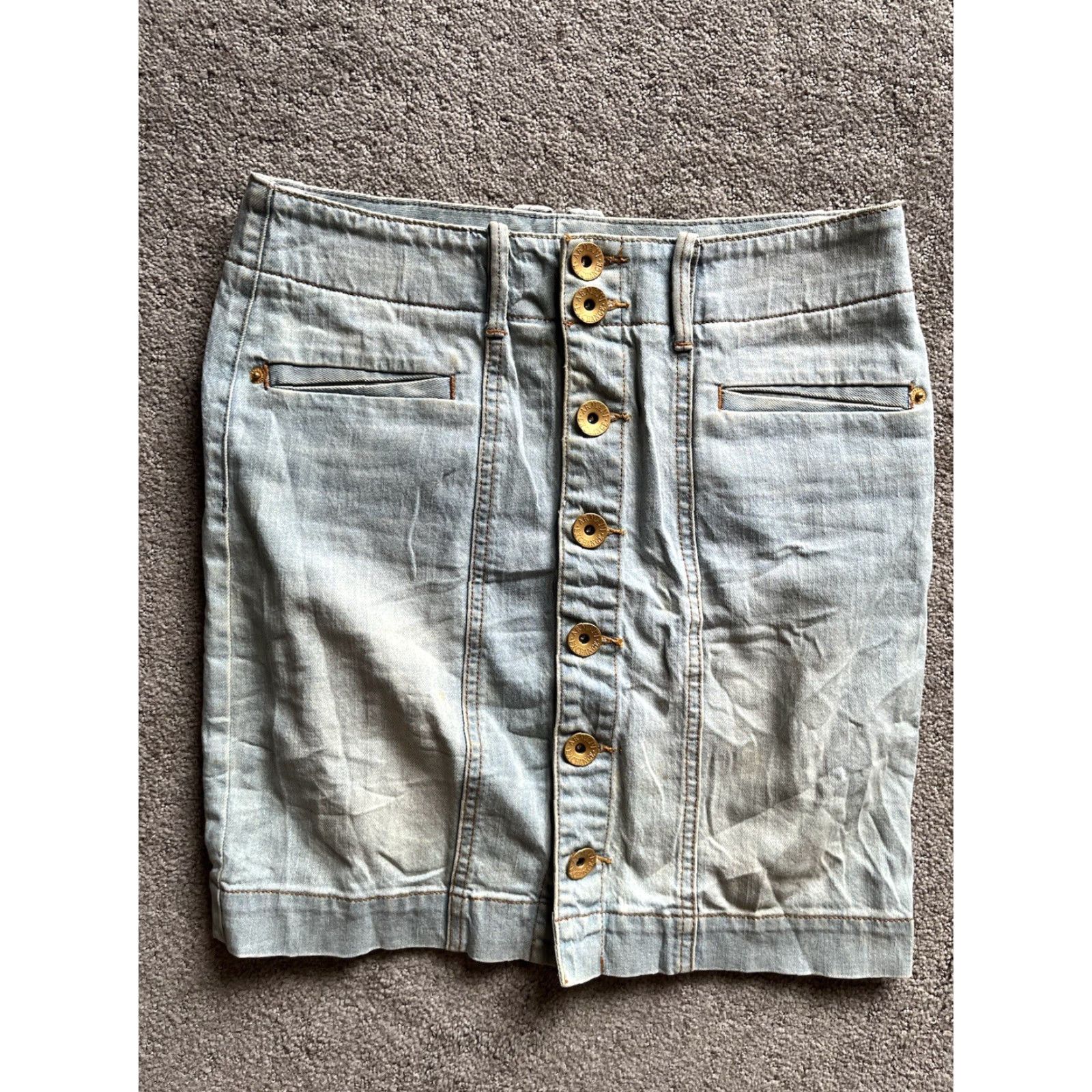 Armani Exchange VINTAGE A/X Armani Exchange Denim Skirt Mini 2 Blue Cotton Spandex Pockets Zip Button Size 26" / US 2 / IT 38 - 2 Thumbnail