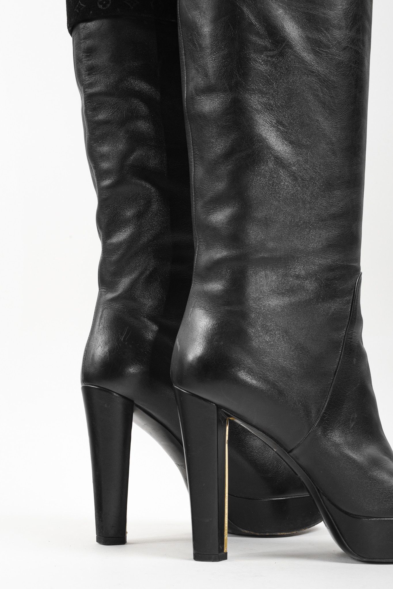 Louis Vuitton Louis Vuitton LV Monogram Tall Black Leather Platform Boots Size US 6 / IT 36 - 8 Thumbnail