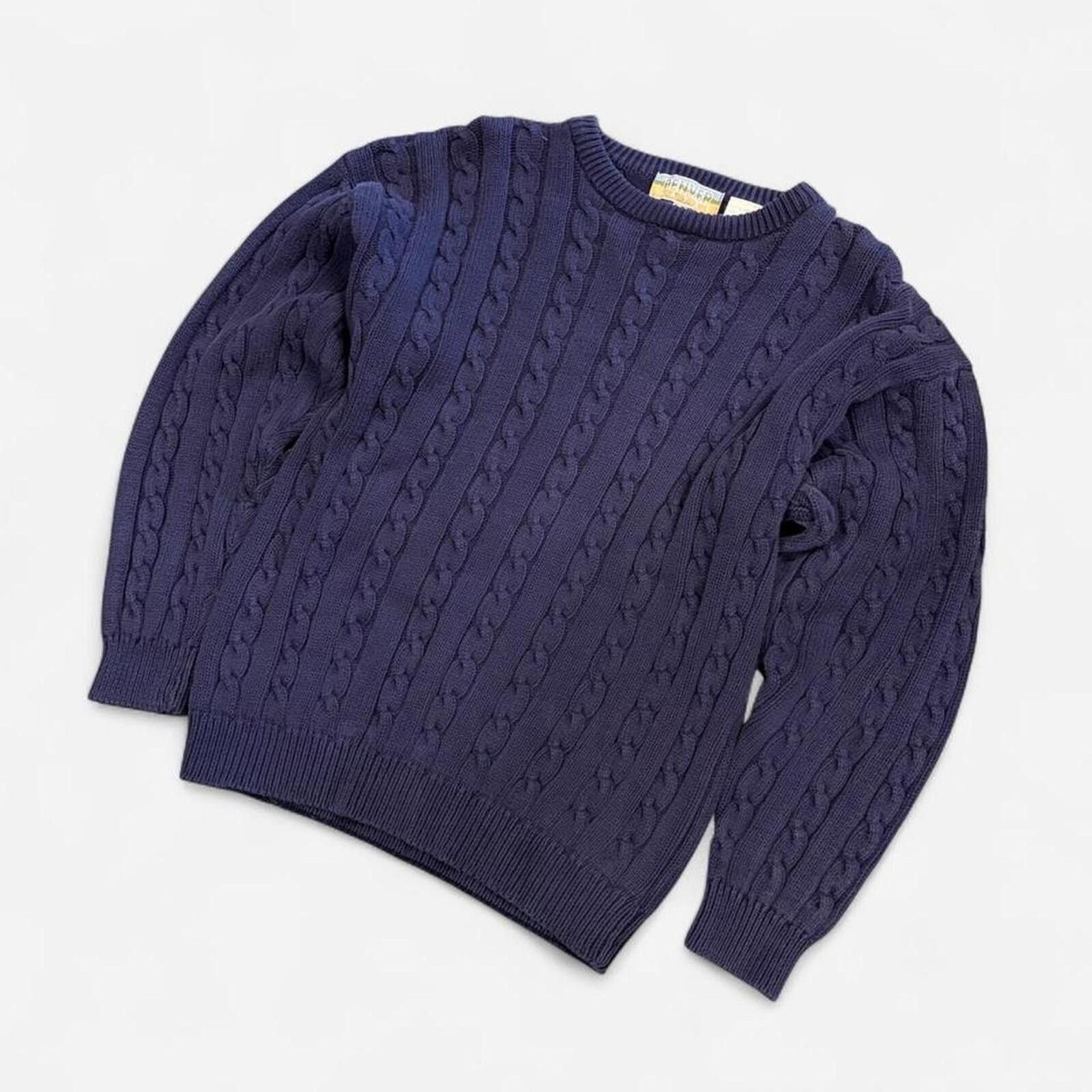 Vintage 90s Vintage Navy Cable Knit Size US L / EU 52-54 / 3 - 2 Thumbnail