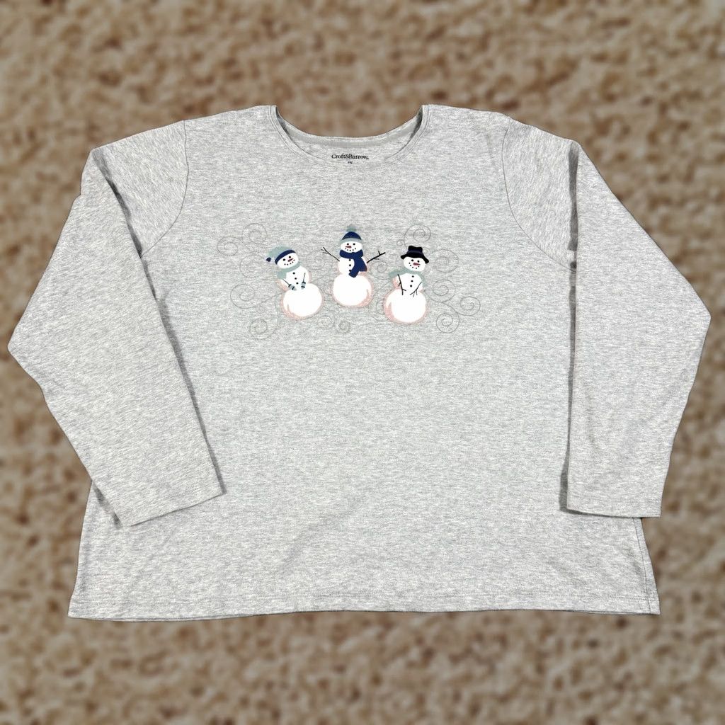 Croft & Barrow Croft & Barrow Christmas Snowman Sweatshirt Women's 2X Gray Long Sleeve Size XXL / US 16-18 / IT 52-54 - 1 Thumbnail